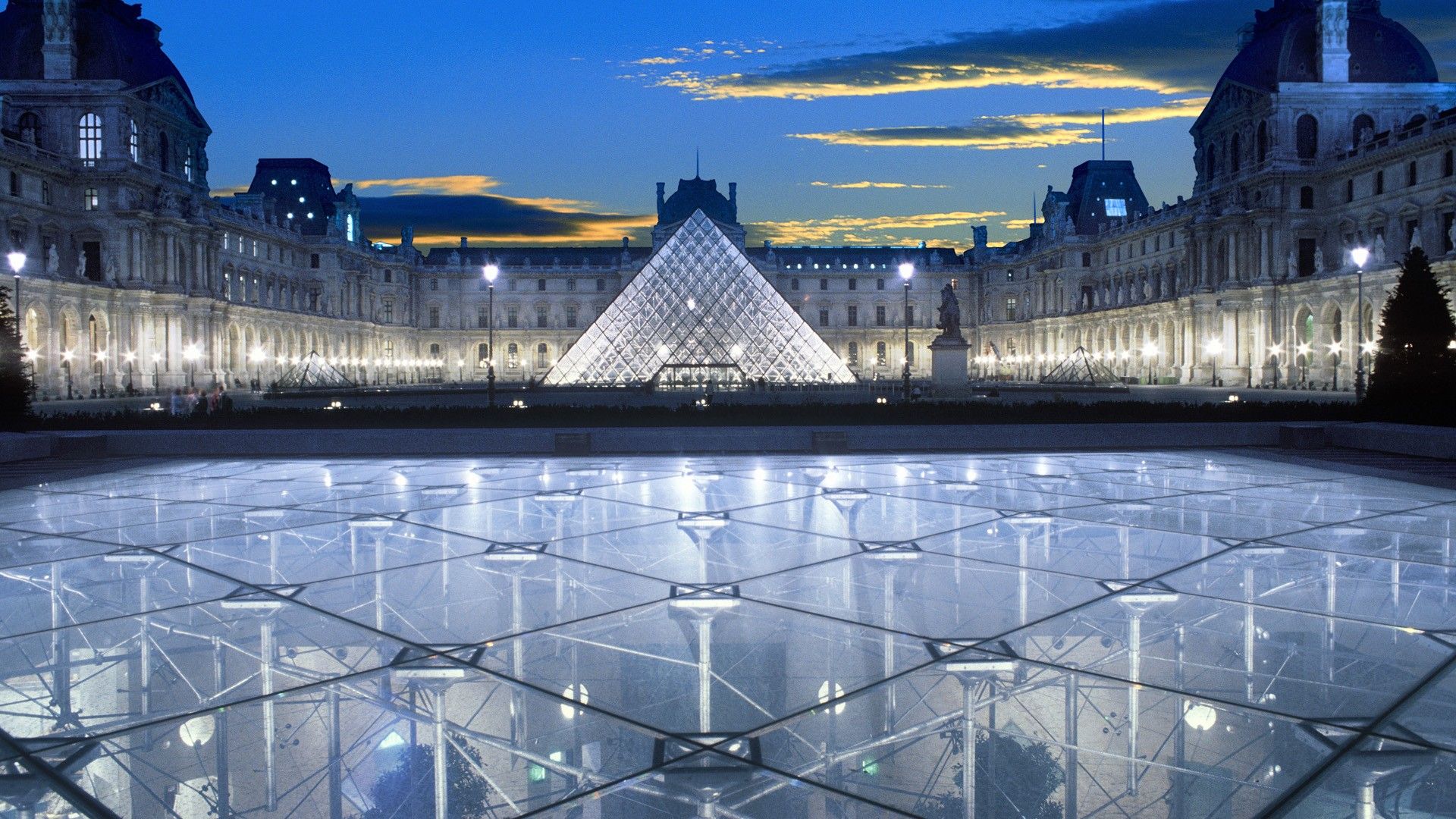 Paris, sunset, France, skyscapes, pyramids, Louvre museum wallpaper