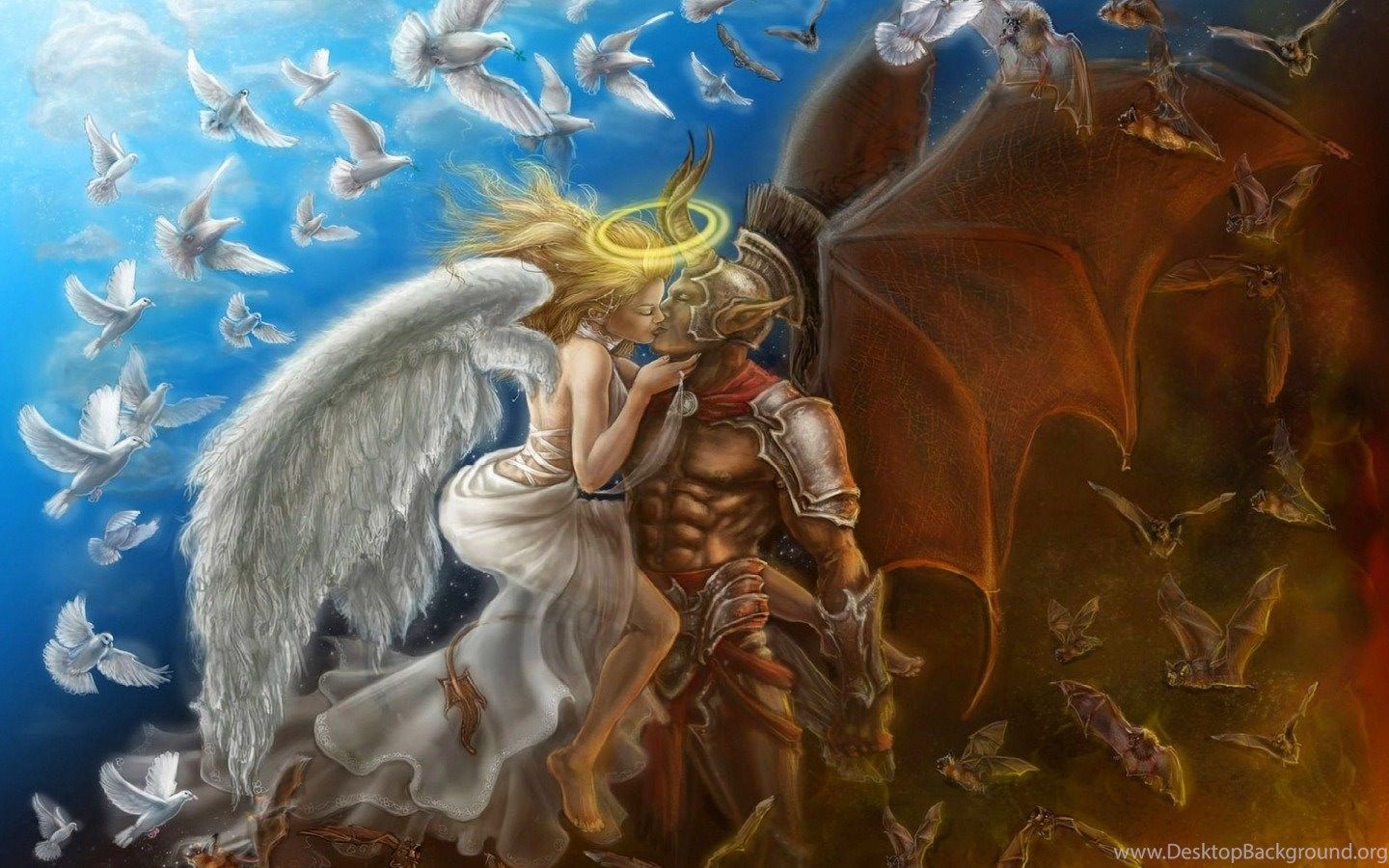 Angel And Devil Fantasy Wallpaper Fanpop Desktop Background