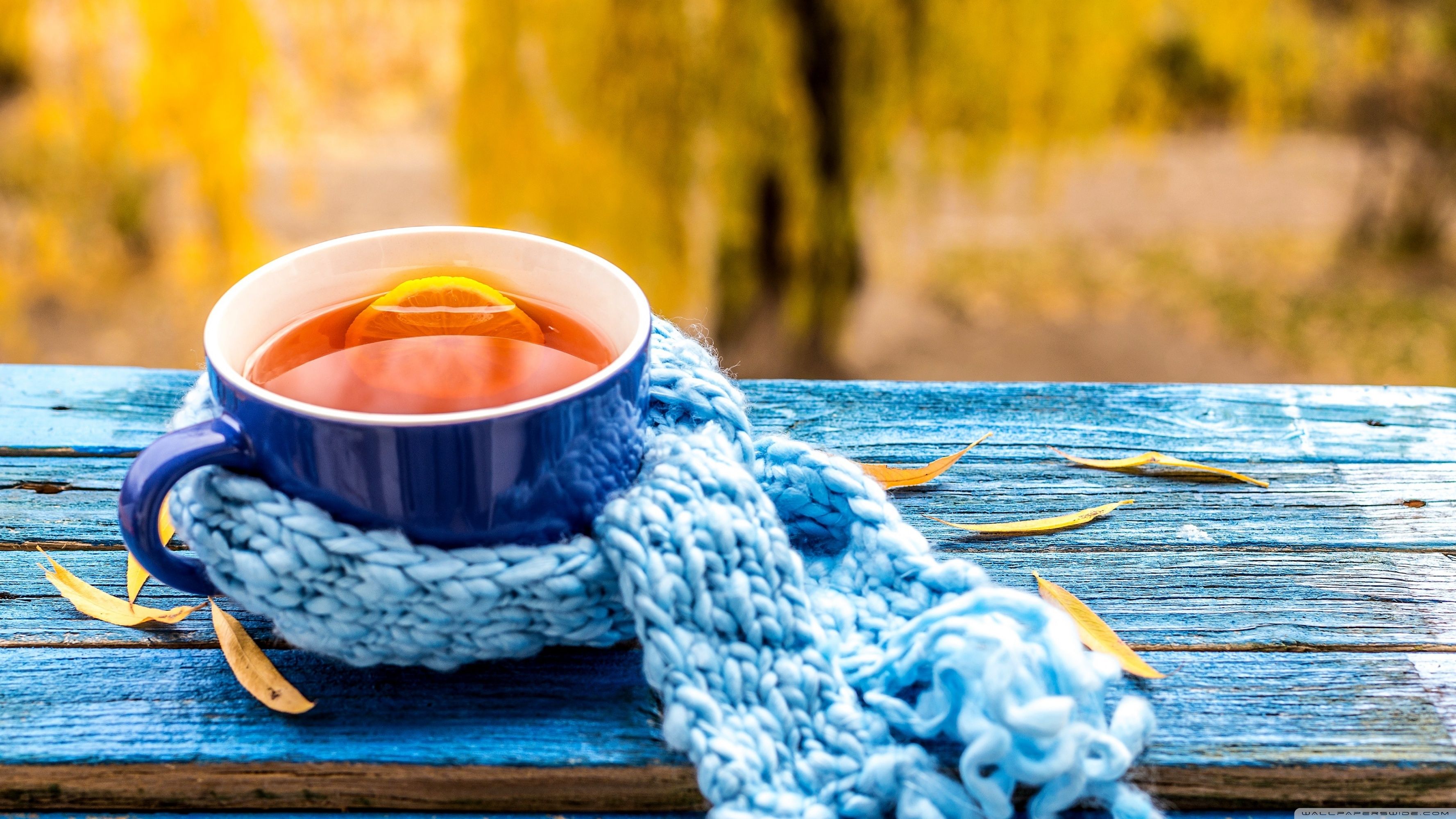 Download Cup of Tea, Autumn UltraHD Wallpaper