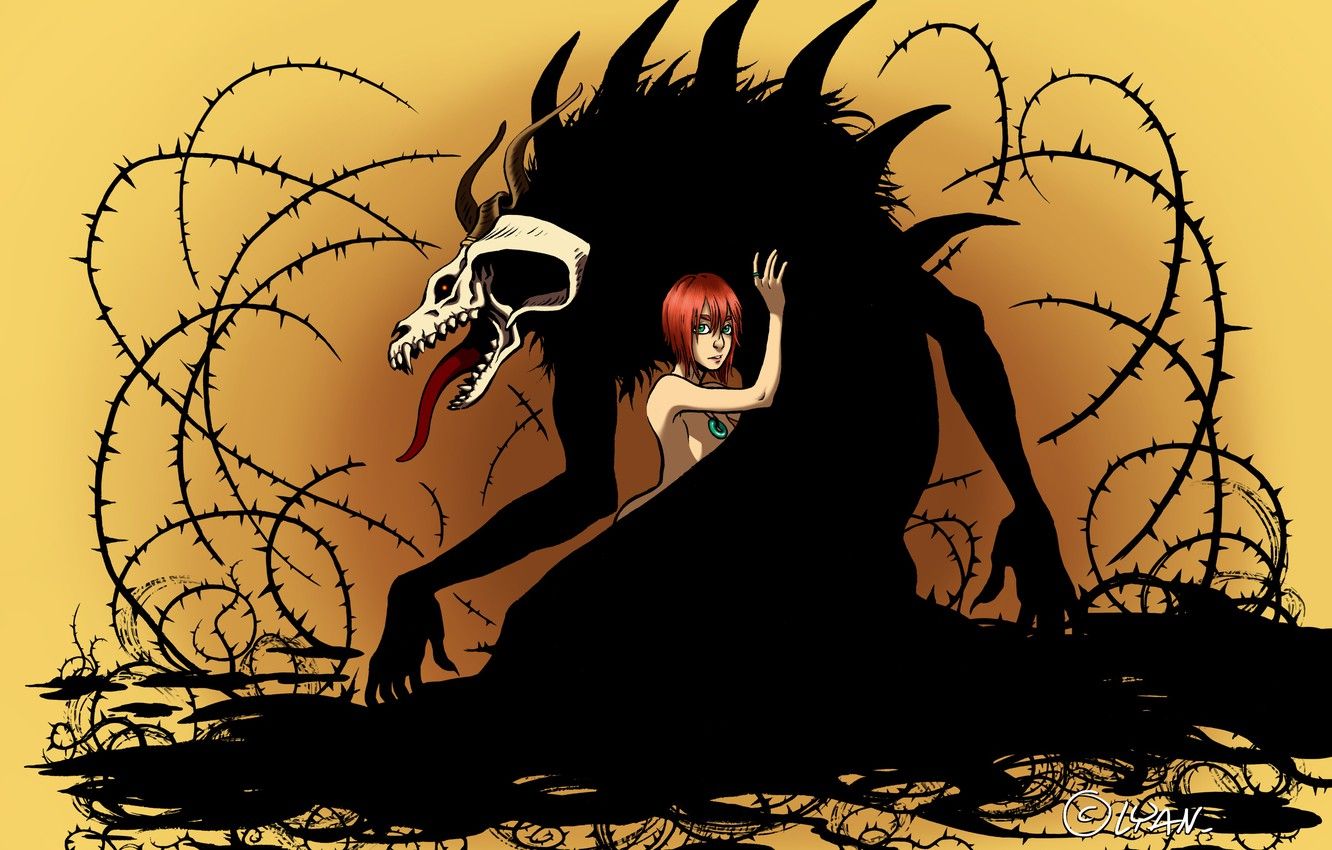 Wallpaper girl, skull, anime, art, Mahou Tsukai no Yome, The