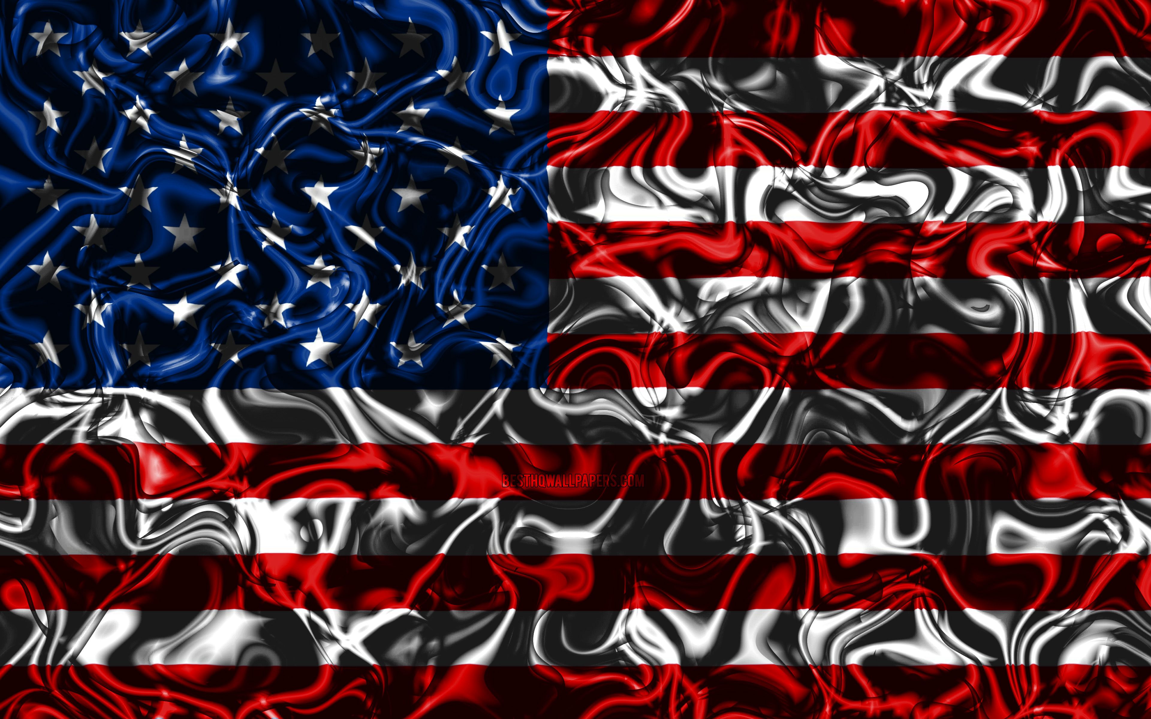Download wallpaper 4k, Flag of USA, abstract smoke, United States of America, North America, US flag, national symbols, USA flag, 3D art, USA 3D flag, creative, North American countries, USA for desktop