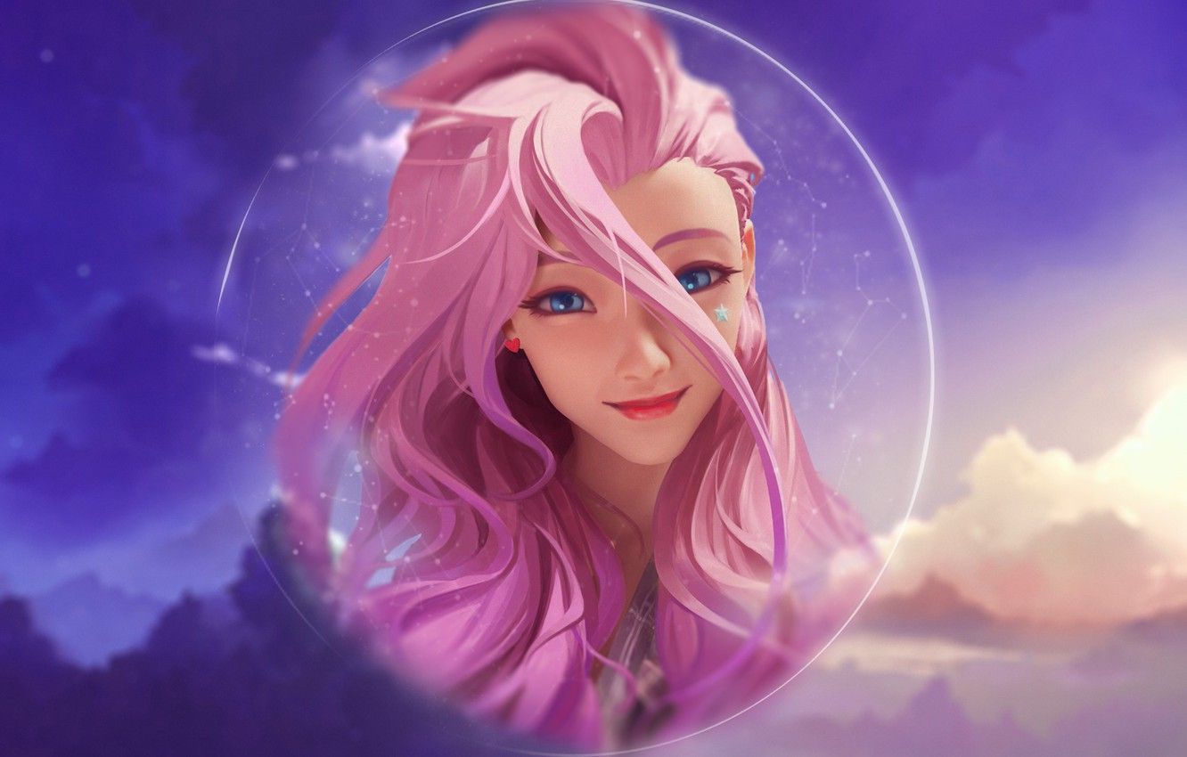 Wallpaper girl, sky, pink, anime, clouds, lol, league of Legends, seraphine image for desktop, section игры