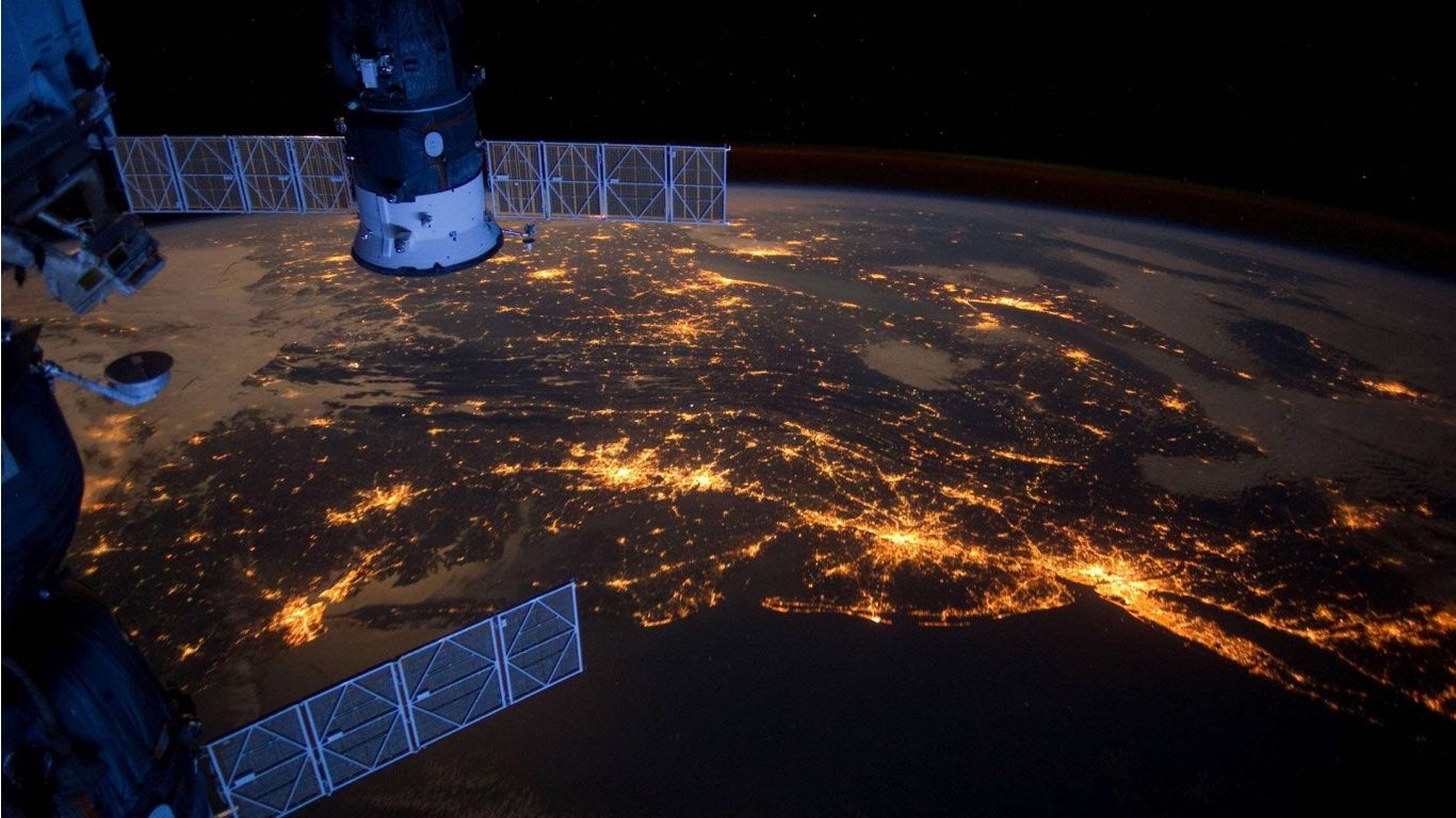 space station picture of earth at night