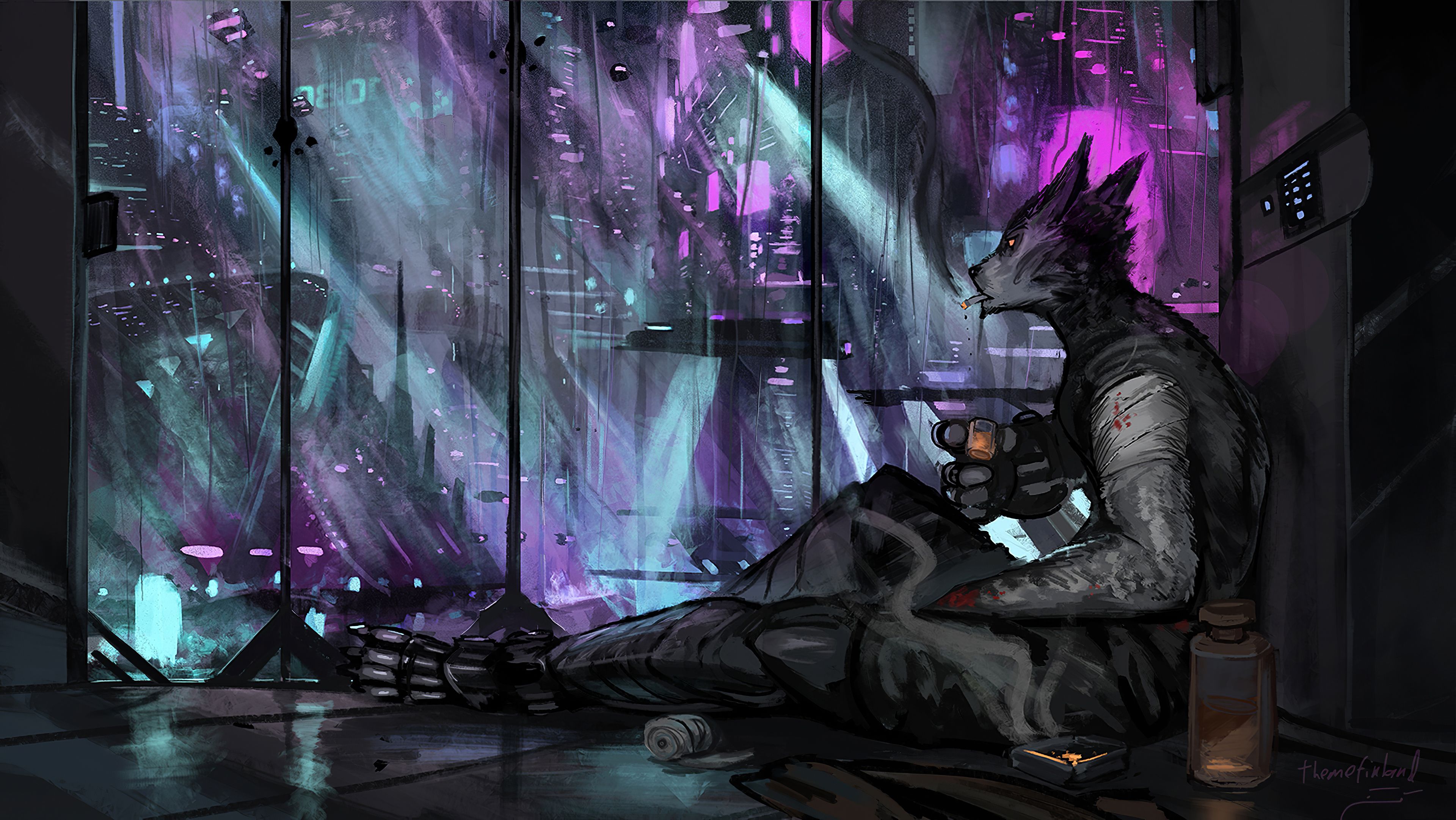Warrior Scifi Neon Rain City Cyberpunk 4k, HD Artist, 4k Wallpaper, Image, Background, Photo and Picture