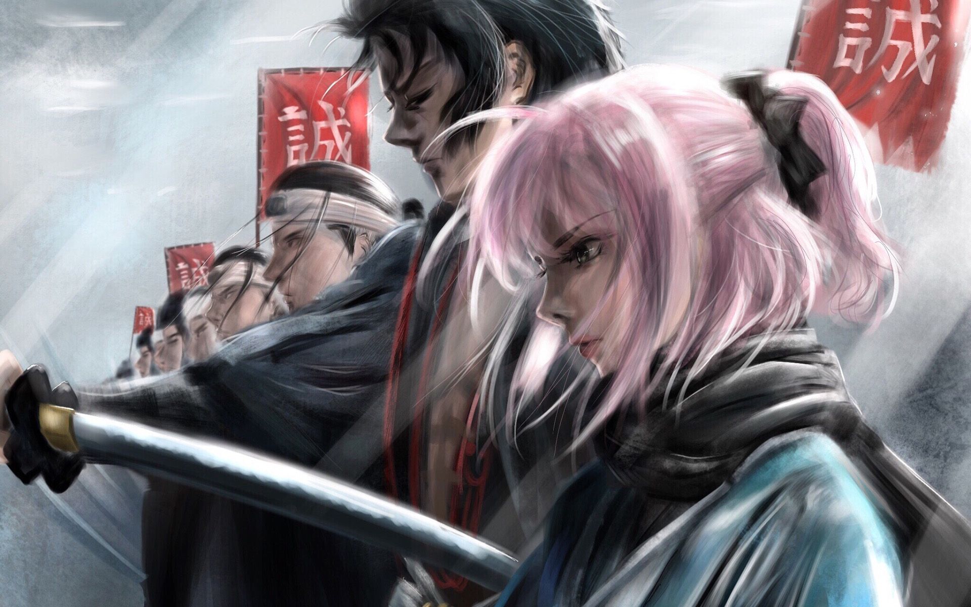 Download Wallpaper Hijikata Toshizo, Okita Souji, Fate Series, Warriors, Fate Grand Order, Sakura Saber, Cherry Blossom Saber, TYPE MOON For Desktop With Resolution 1920x1200. High Quality HD Picture Wallpaper