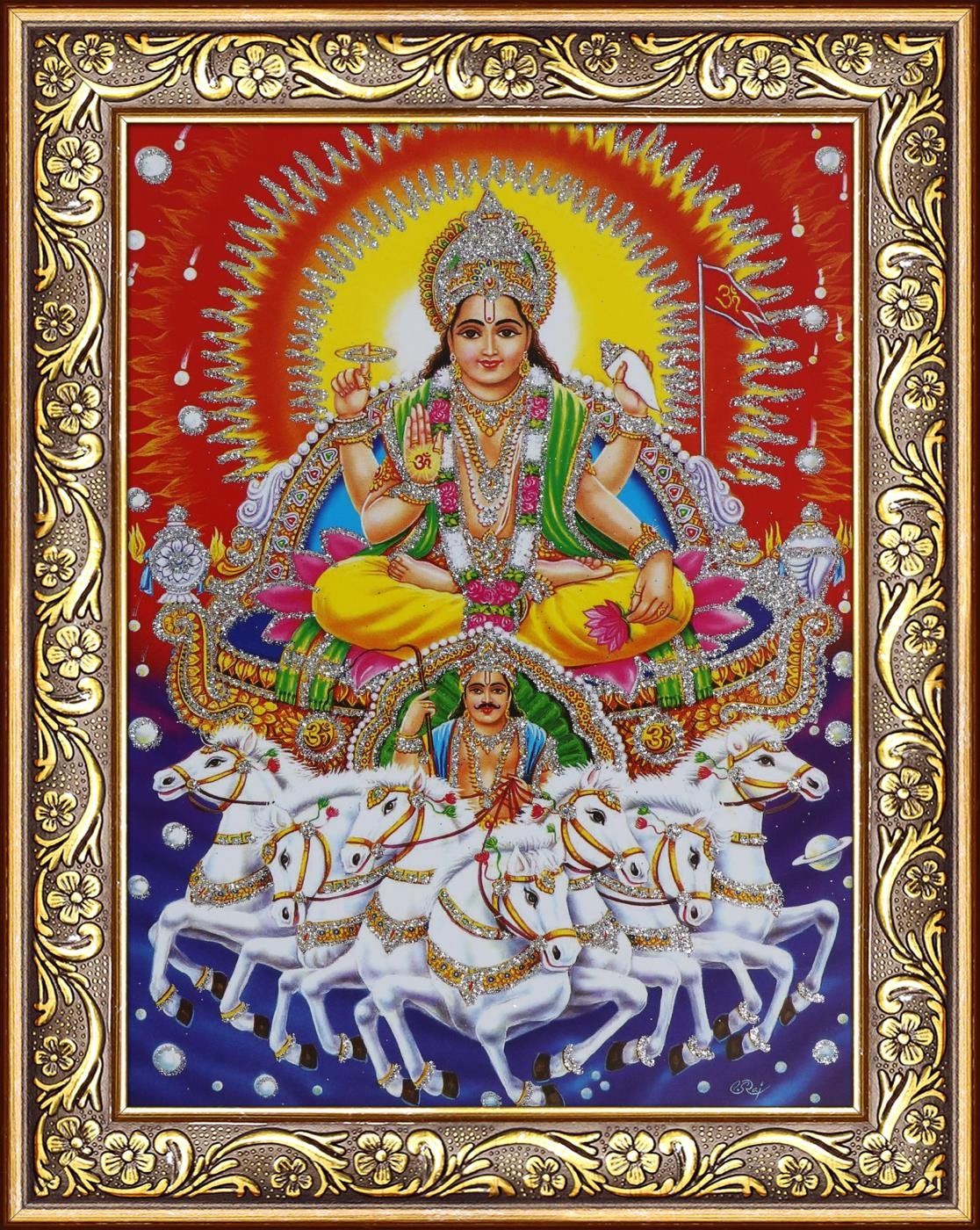 Avercart Lord Surya with 7 Horses Poster 5x7 inch Framed (with Frame Size: 7x9 inch): Amazon.in: Home & Kitchen