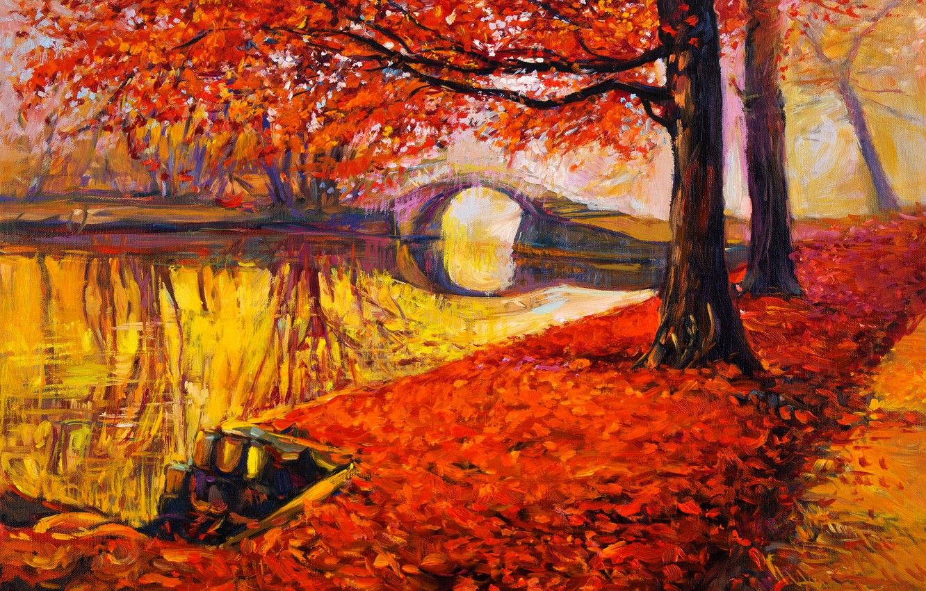 Wallpaper landscape, paint, picture, painting, landscape, autumn, painting, oil, watercolor image for desktop, section живопись