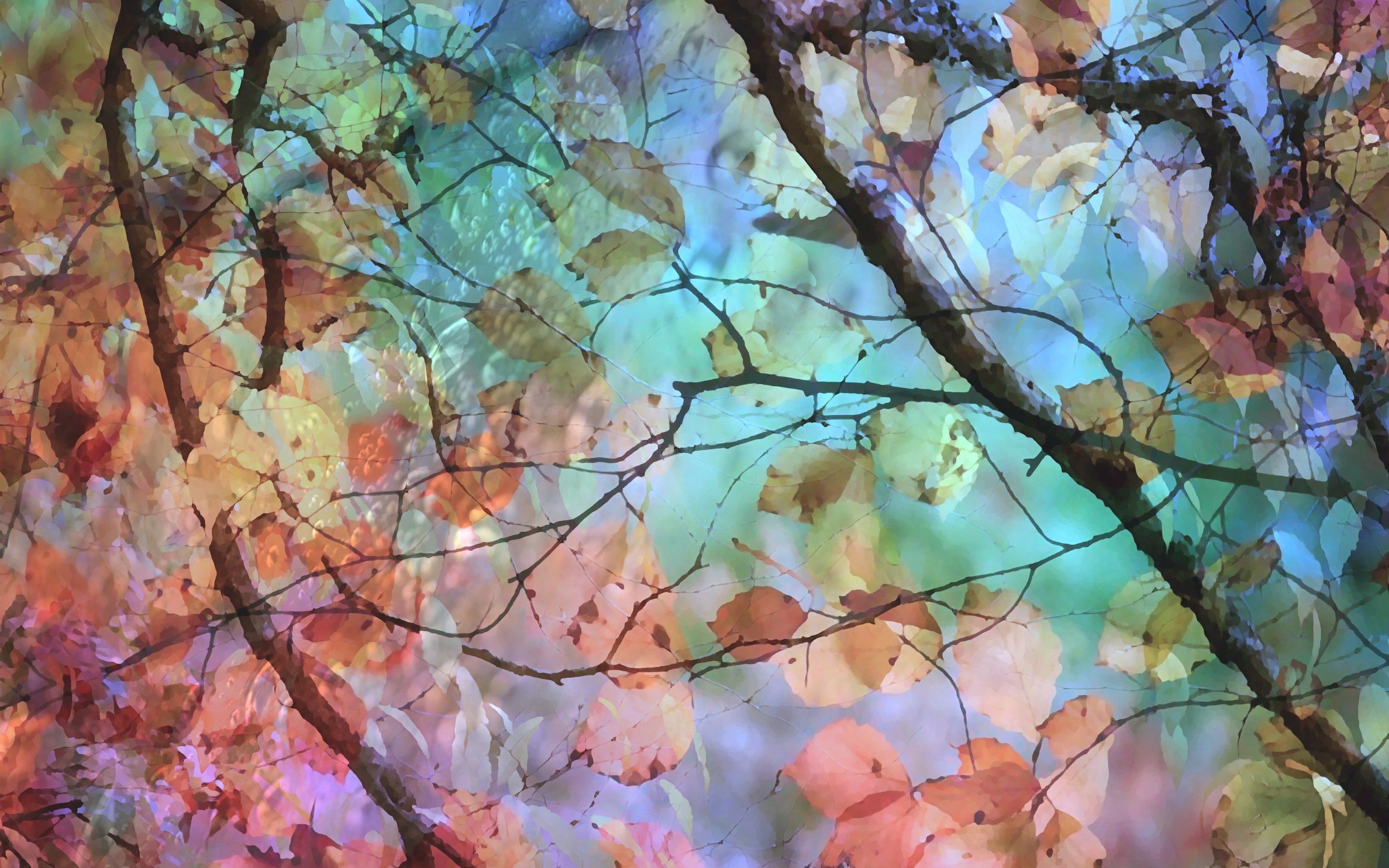 Wallpaper Watercolor painting, tree, leaves, autumn 2880x1800 HD Picture, Image