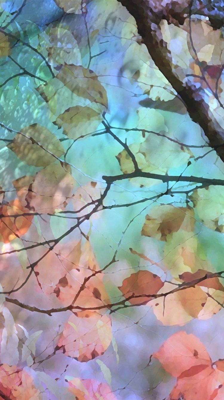 Watercolor painting, tree, leaves, autumn 750x1334 iPhone 8/7/6/6S wallpaper, background, picture, image