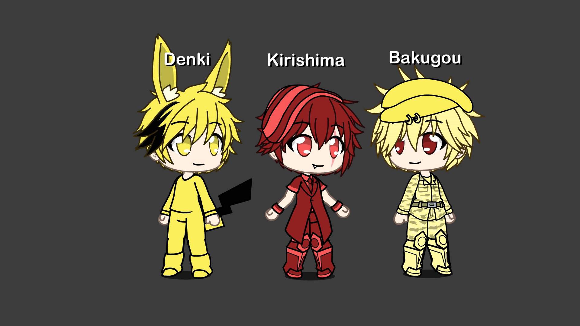 Denki, Kirishima and Bakugou uwu (credit to gacha life). My Hero Academia Amino