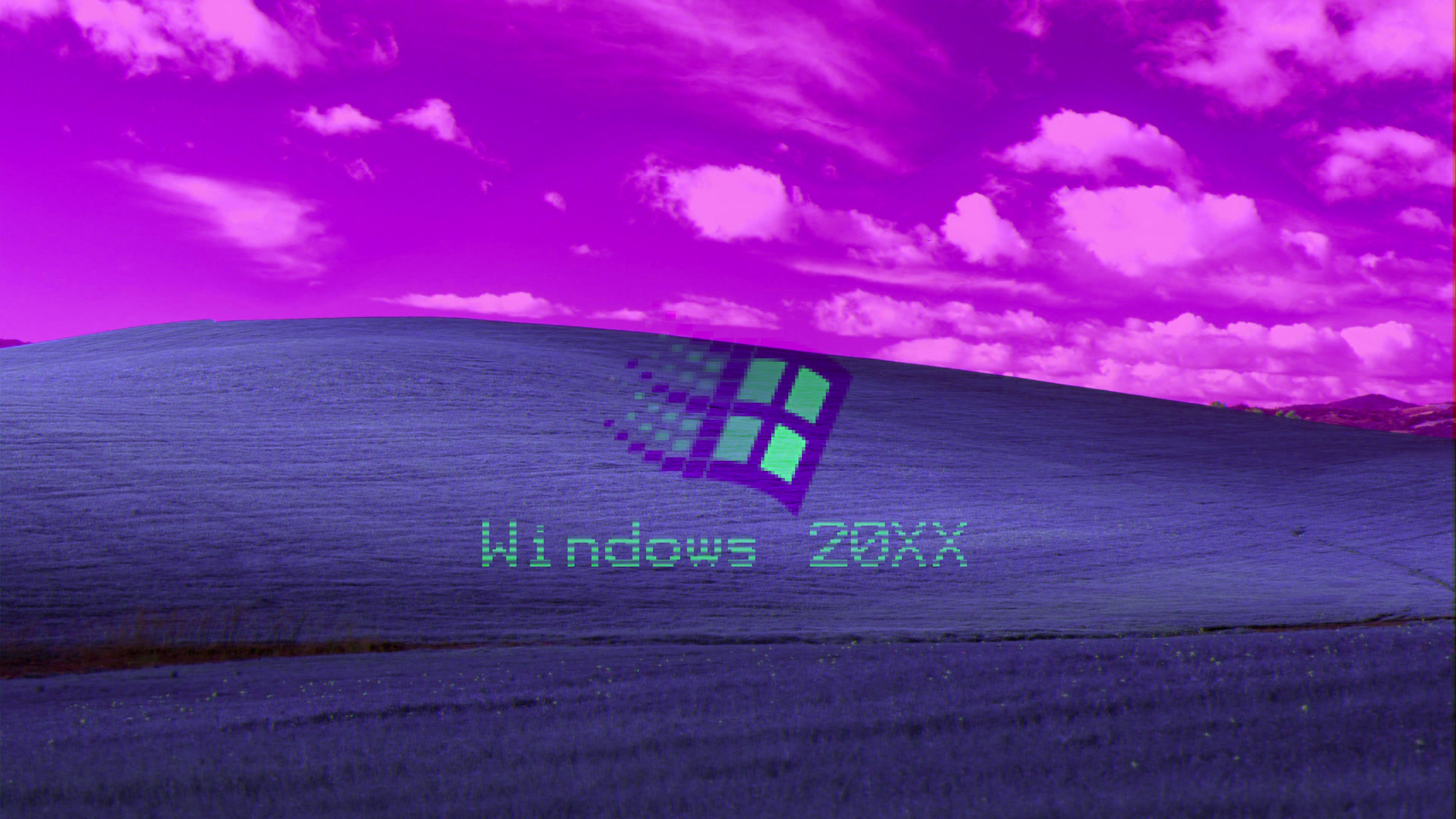 Vaporwave Purple Windows XP Windows 98 Retrowave Wallpaper:3840x2160