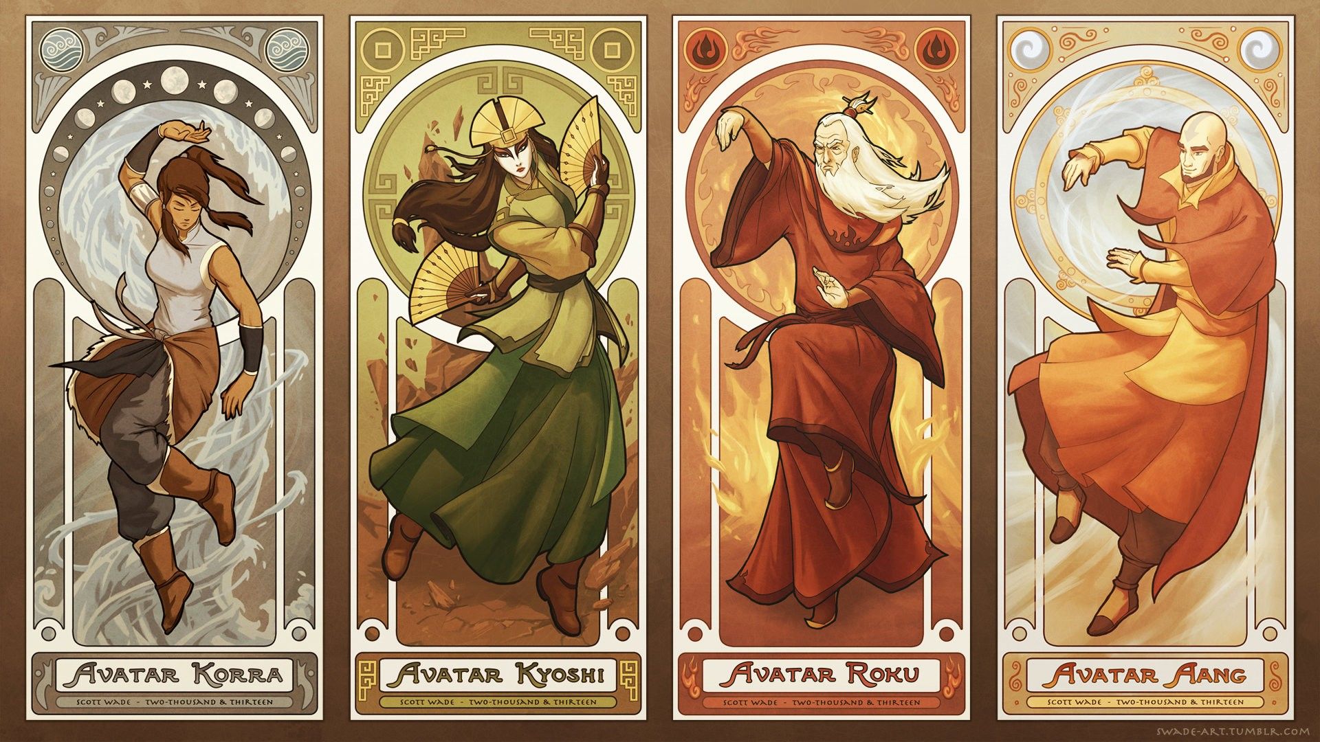 Elements Alphonse Mucha Avatar The Last Airbender The Legend Of Korra Wallpaper:1920x1080