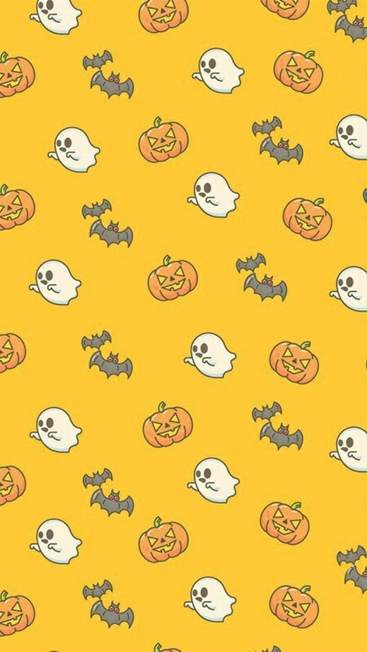 Ghosts, bats and pumpkins phone Halloween wallpaper #Halloween #HalloweenWallpap