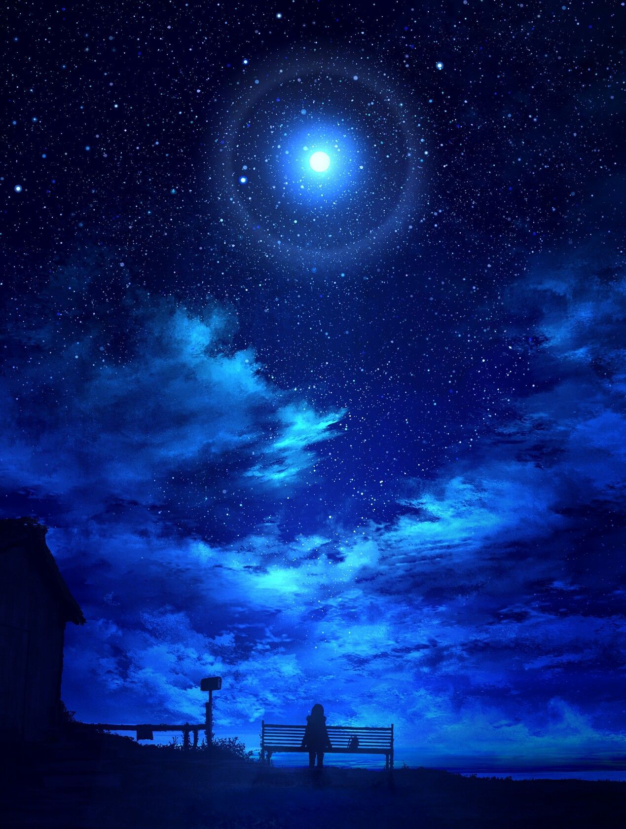 Starry sky, Lonely girl. Anime scenery, Night sky wallpaper, Scenery wallpaper