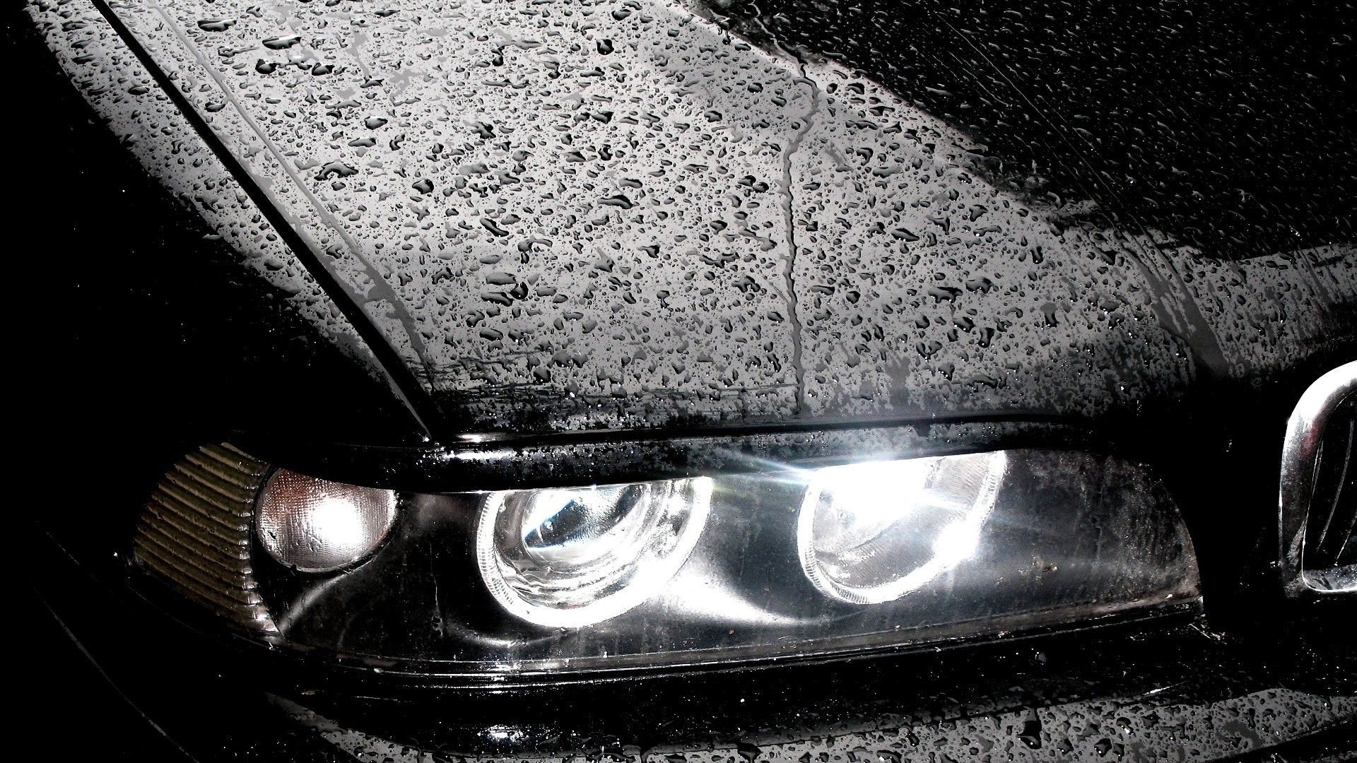 BMW, Close Up, Black Cars, Water Drops, Cars, Headlights Wallpaper