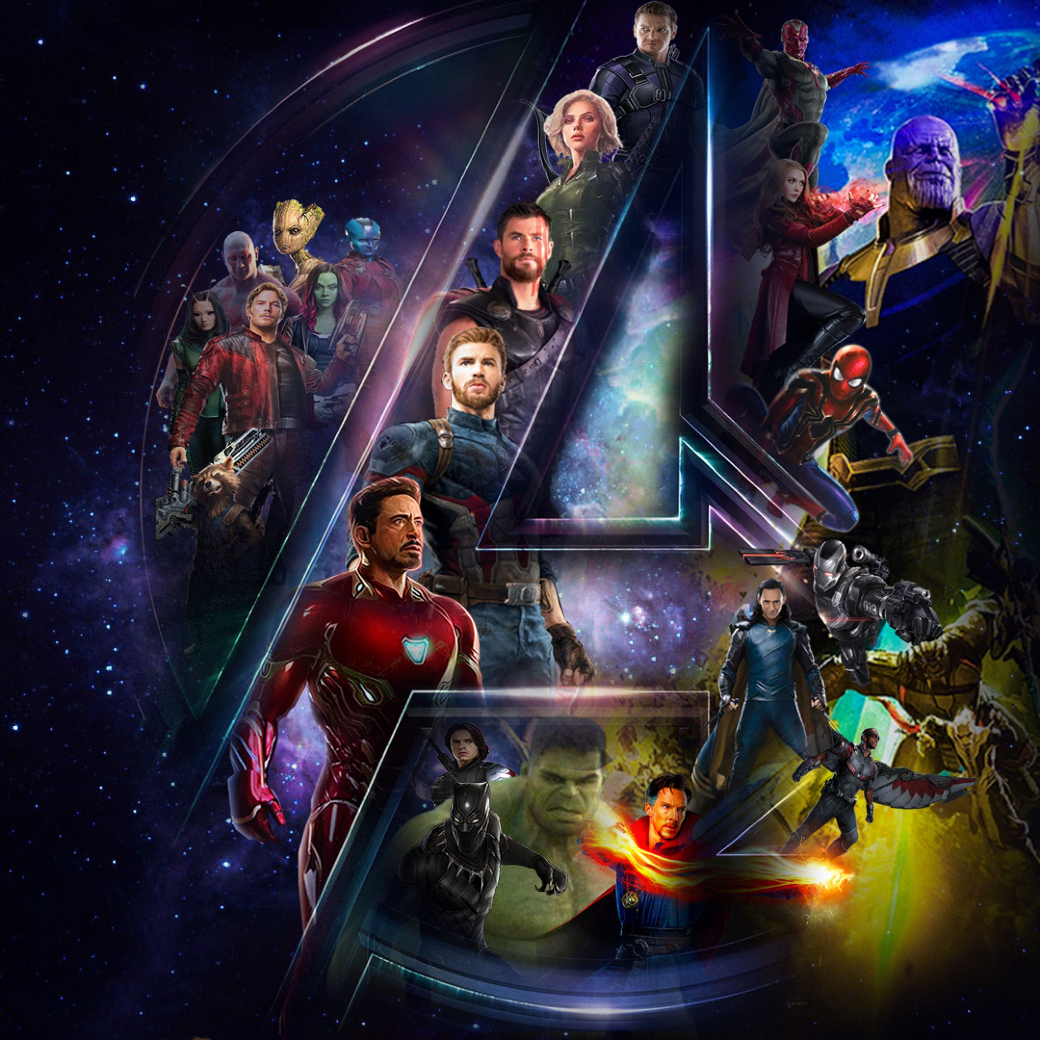 Download Avengers Infinty War Star Cast And Logo iPad Pro 12.9 inches Retina wallpaper 3415x3415
