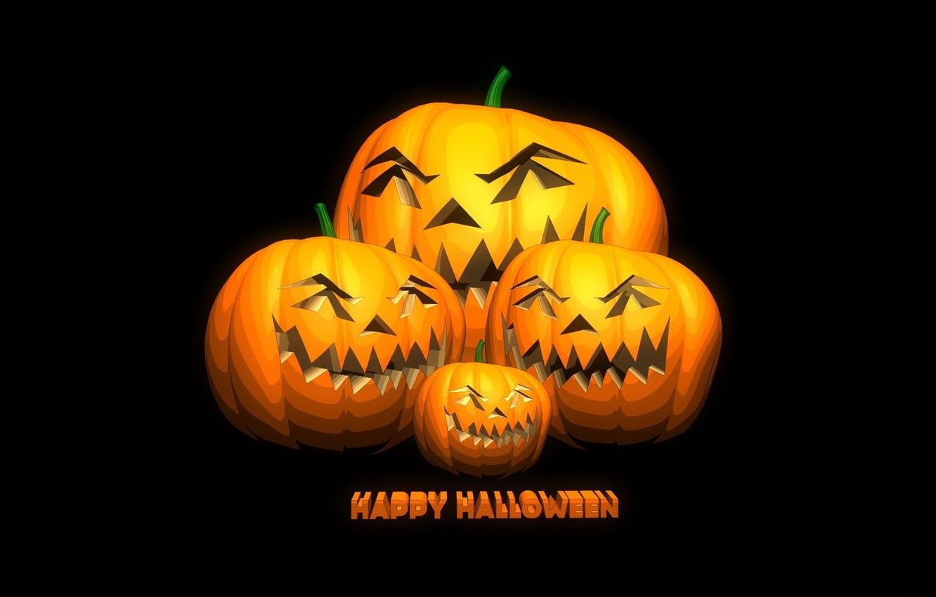 Wallpaper the inscription, pumpkin, halloween, black background, happy Halloween image for desktop, section праздники