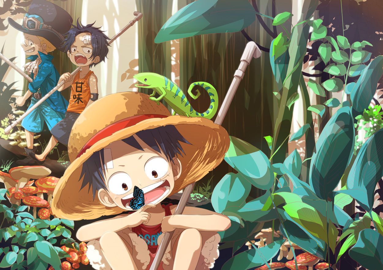 black hair blonde hair butterfly monkey d luffy one piece onemani portgas d ace sabo. konachan.com.com Anime Wallpaper