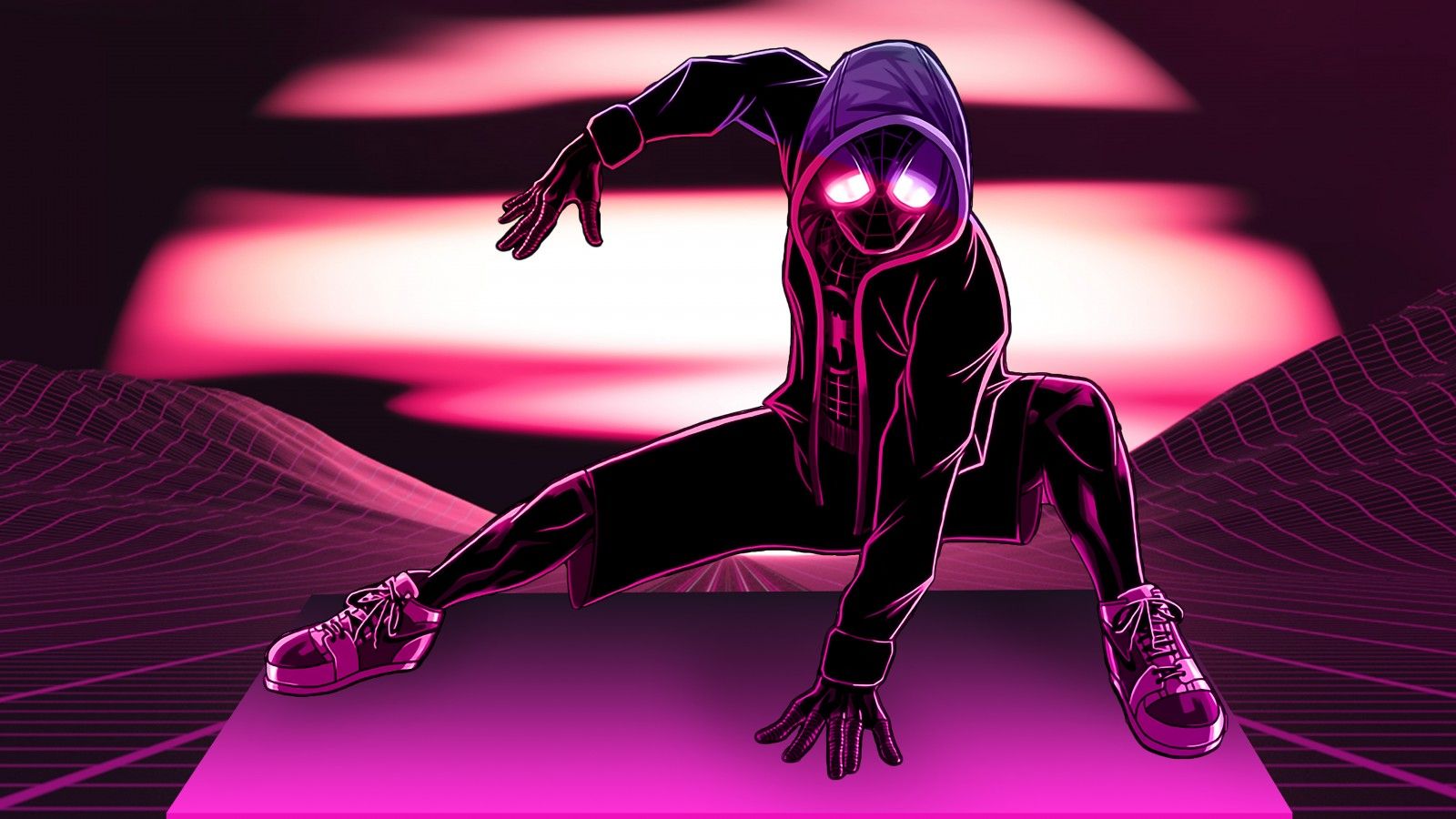 Miles Morales 4K Wallpaper, Spider Man, Neon, Pink, Graphics CGI