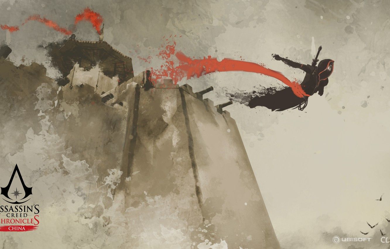Wallpaper China, game, jump, walls, man, Assassin's Creed, jumping, castle, digital art, artwork, Assassin's Creed: Chronicles, cannons image for desktop, section игры
