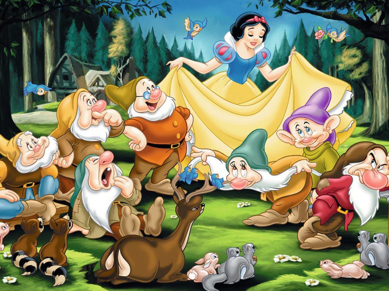 Snow White And The Seven Dwarfs Characters Dopey Sneezy Bashful Grumpy Sleepy Happy And Doc Desktop Wallpaper HD 1920x1200, Wallpaper13.com