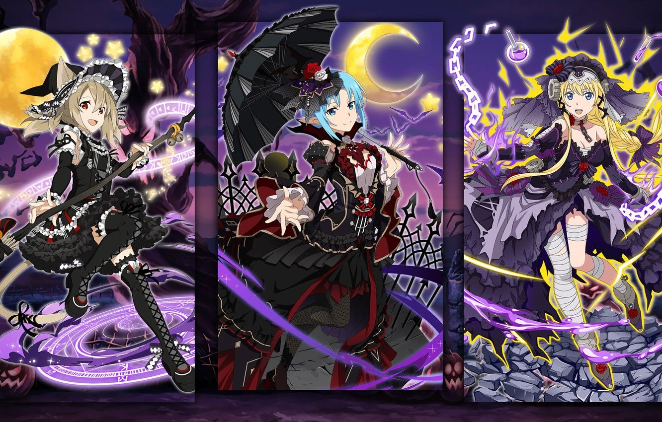 Wallpaper girls, collage, characters, costumes, Halloween, Sword art online, Sword Art Online image for desktop, section сёнэн