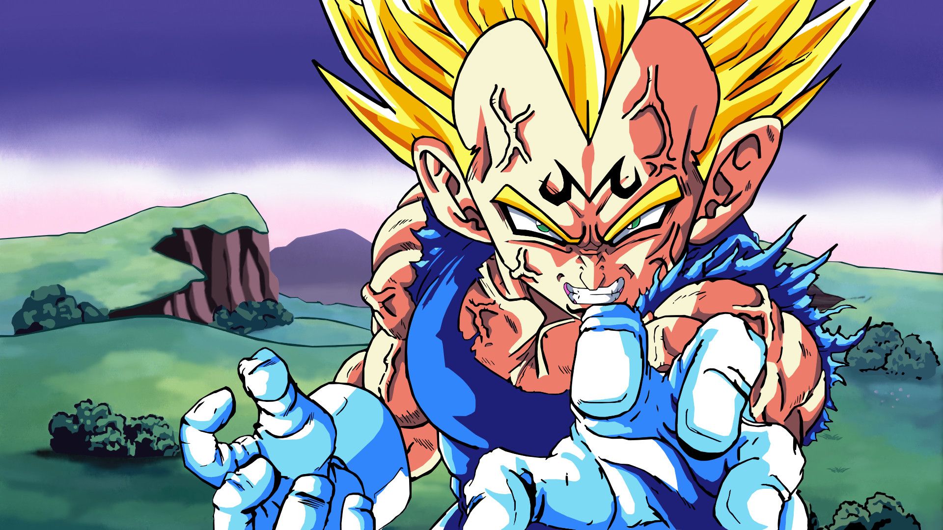 I made a Majin Vegeta wallpaper! Check it out! [1920x1080] (I saw that cool drawing the other day and wanted a wallpaper of it)