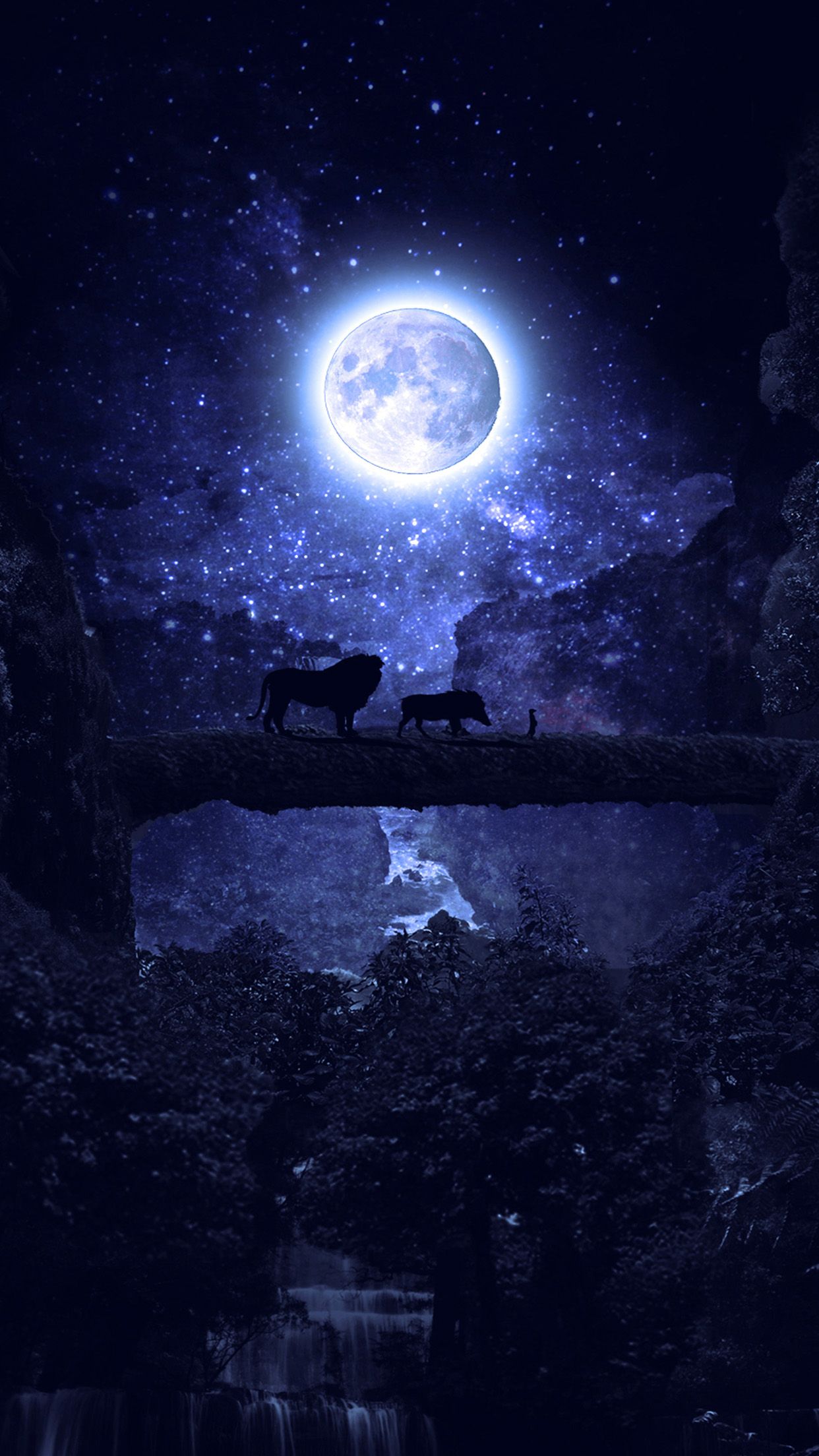 iPhone wallpaper. lionking disney night art illustration
