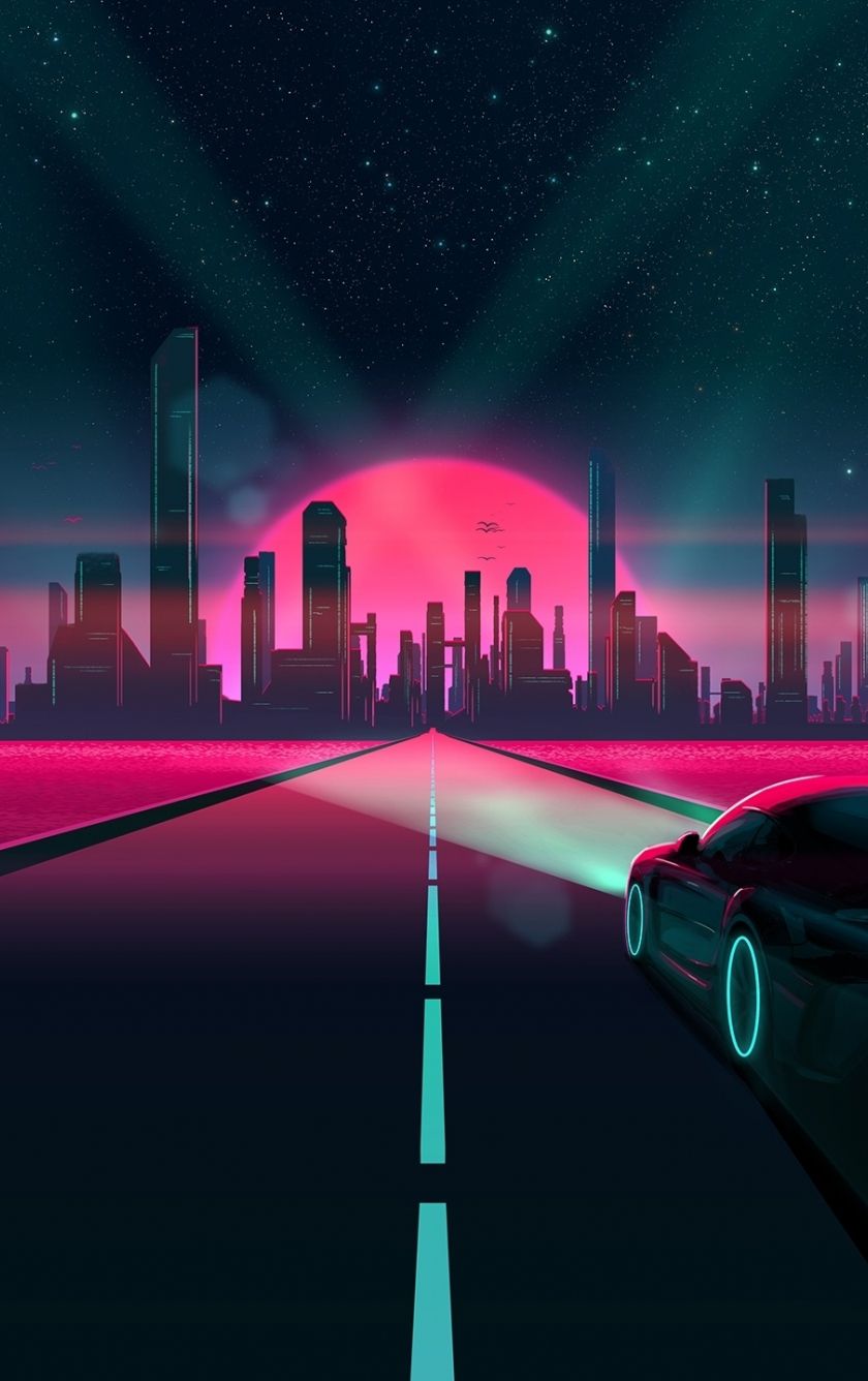 Download 840x1336 wallpaper cityscape, retro wave, highway, art, iphone iphone 5s, iphone 5c, ipod touch, 840x1336 HD image, background, 20127