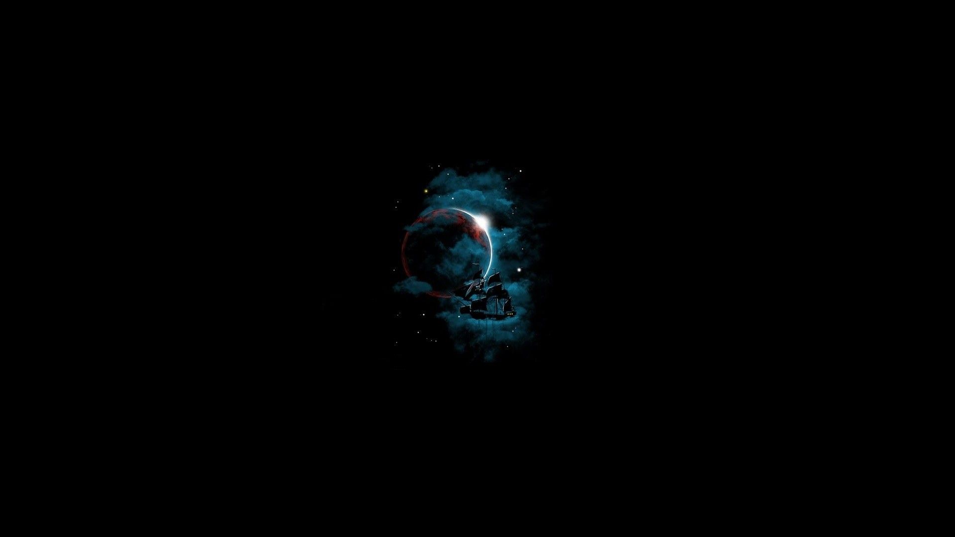 minimalistic, planets, ships, pirates, science fiction, simple background, Space ship wallpaper