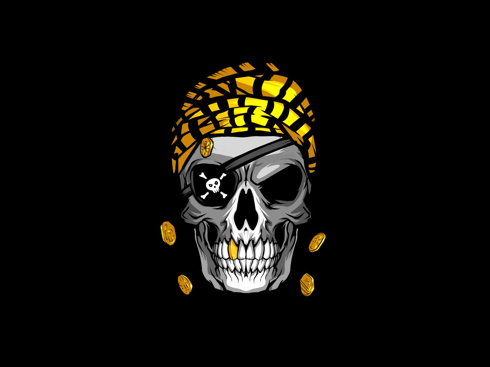 Pirate Skull Gold Minimal 4k 1600x1200 Resolution HD 4k Wallpaper, Image, Background, Photo and Picture