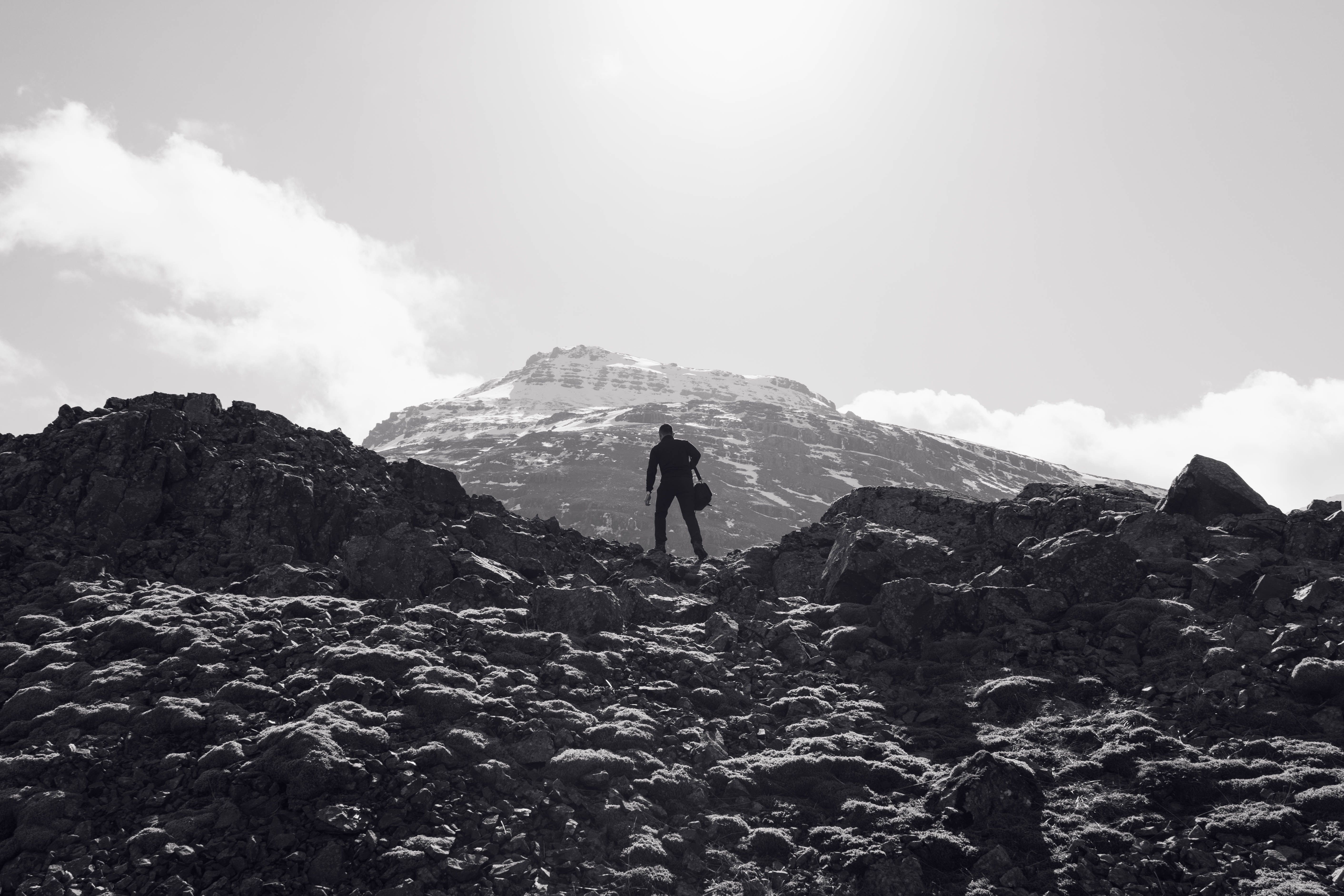 5647x3765 #mountain, #man, #climb, #black background, #nature background, #hiking, #sky, #monochrome, #person, #Public domain image, # wallpaper, #minimalism, #black wallpaper, #rock, #nature wallpaper, #black and white, #ridge. Mocah.org