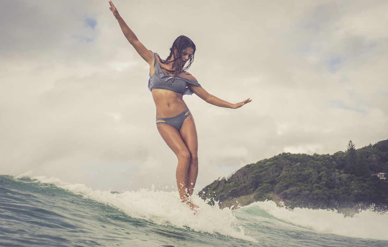 Wallpaper girl, the ocean, wave, Surfing image for desktop, section спорт