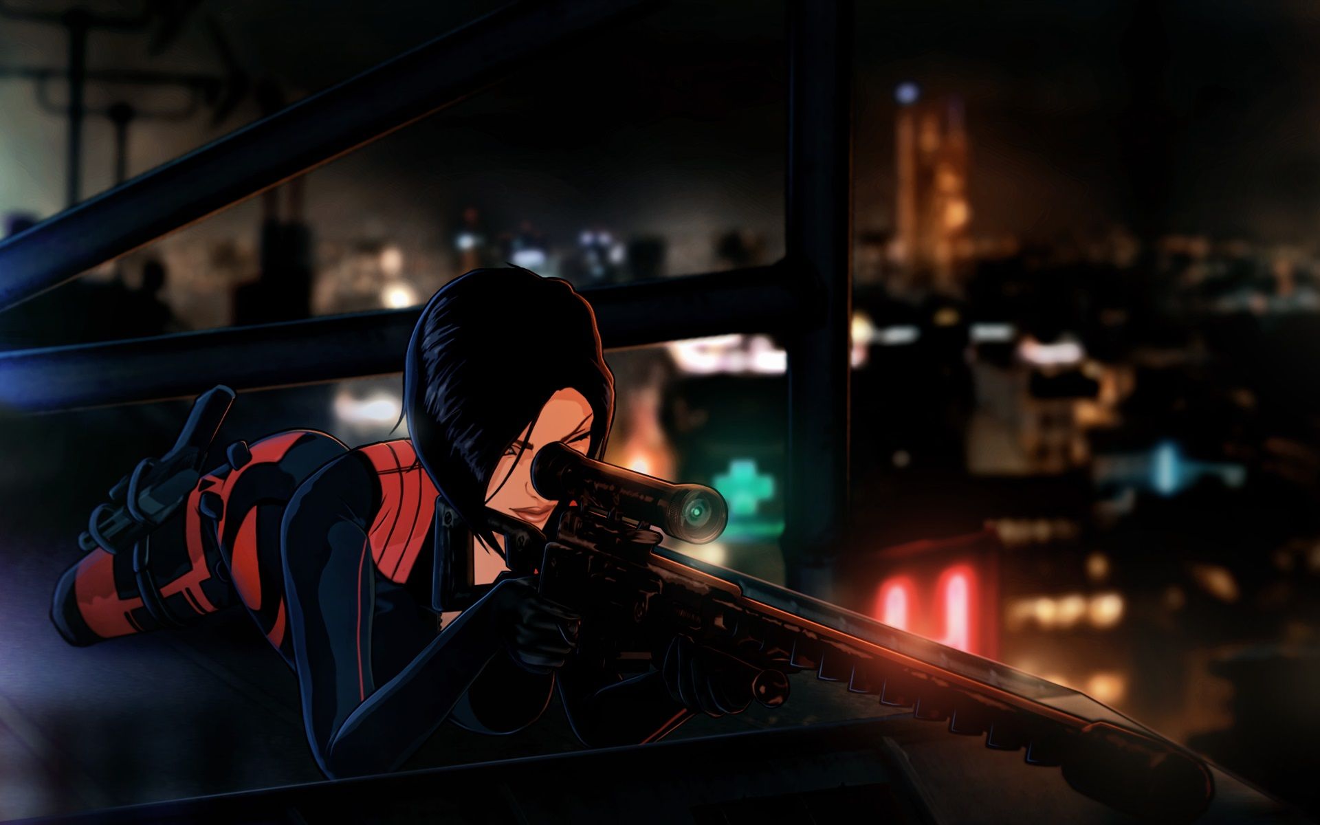 Wallpaper Anime girl, roof, Paris, sniper rifle, night 1920x1200 HD Picture, Image