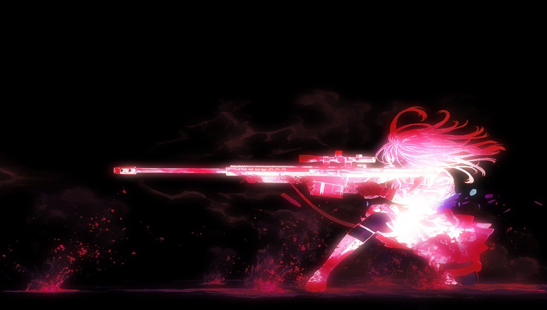 Anime Girls Sniper Rifle Weapon Anime Colorful Simple Background Pink Wallpaper:1900x1080