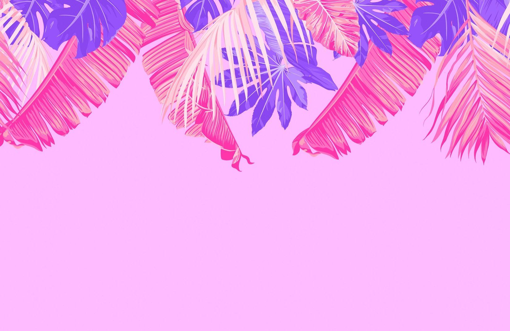Bright Pink and Purple Tropical Leaves Wallpaper Mural