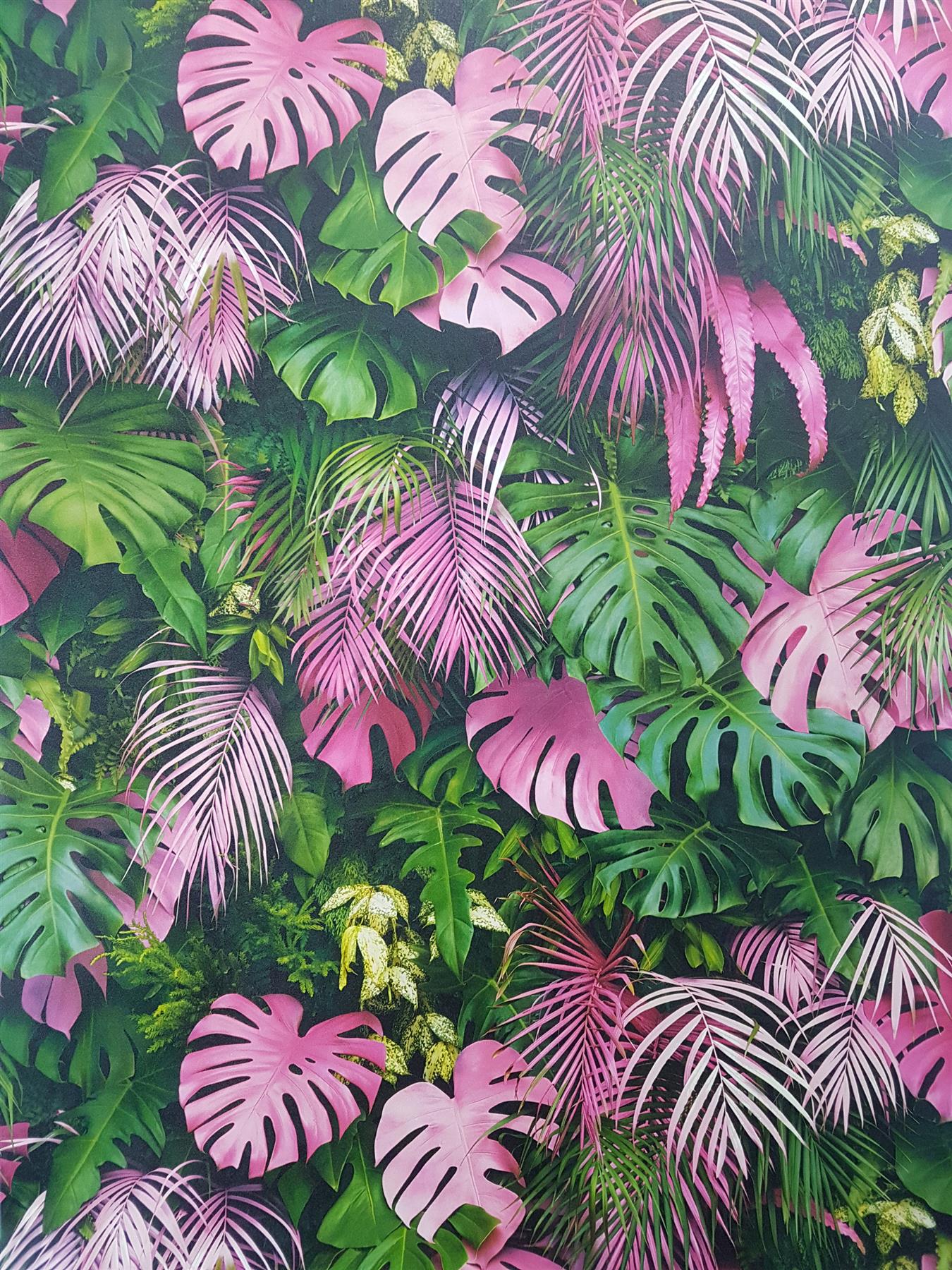 3D Effect Tropical Palm Leaf Wallpaper Green Pink Vinyl Paste Wall A.S Creation