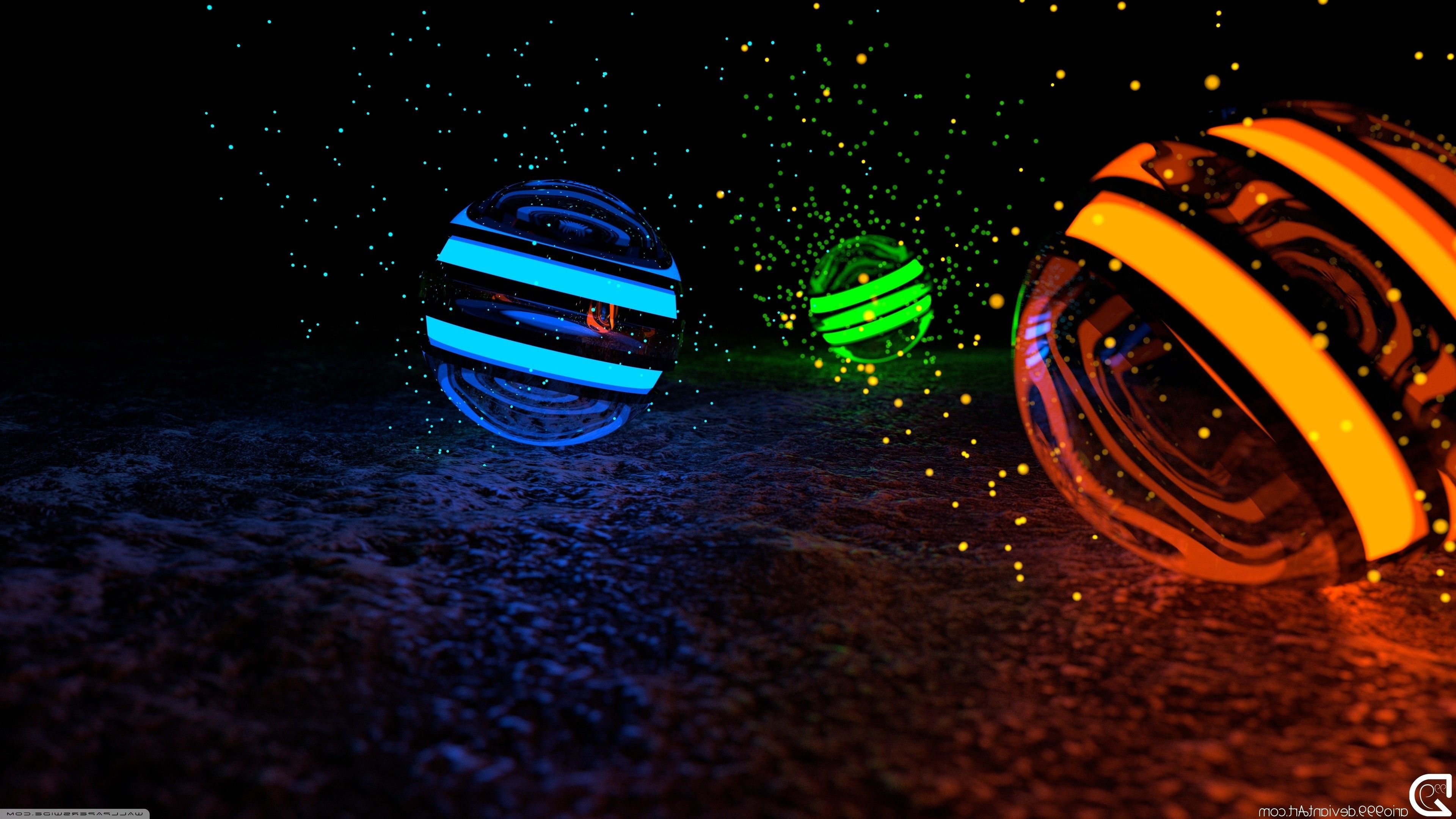 CGI, Sphere, Orange, Blue, Green Wallpaper HD / Desktop and Mobile Background