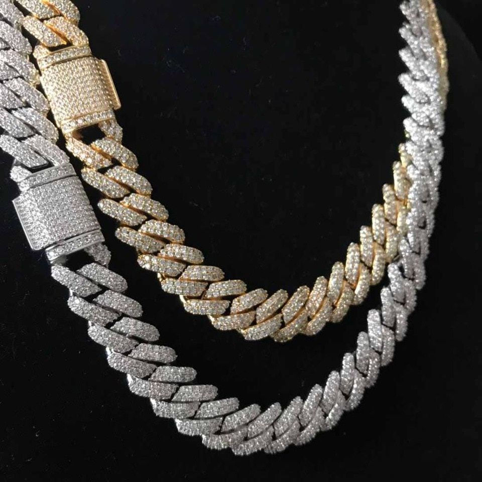 Iced out bling bling prong cuban link chain