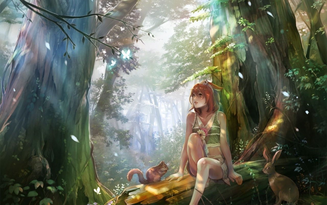 Woman Squirrel Rabbit & Forest wallpaper. Woman Squirrel Rabbit & Forest