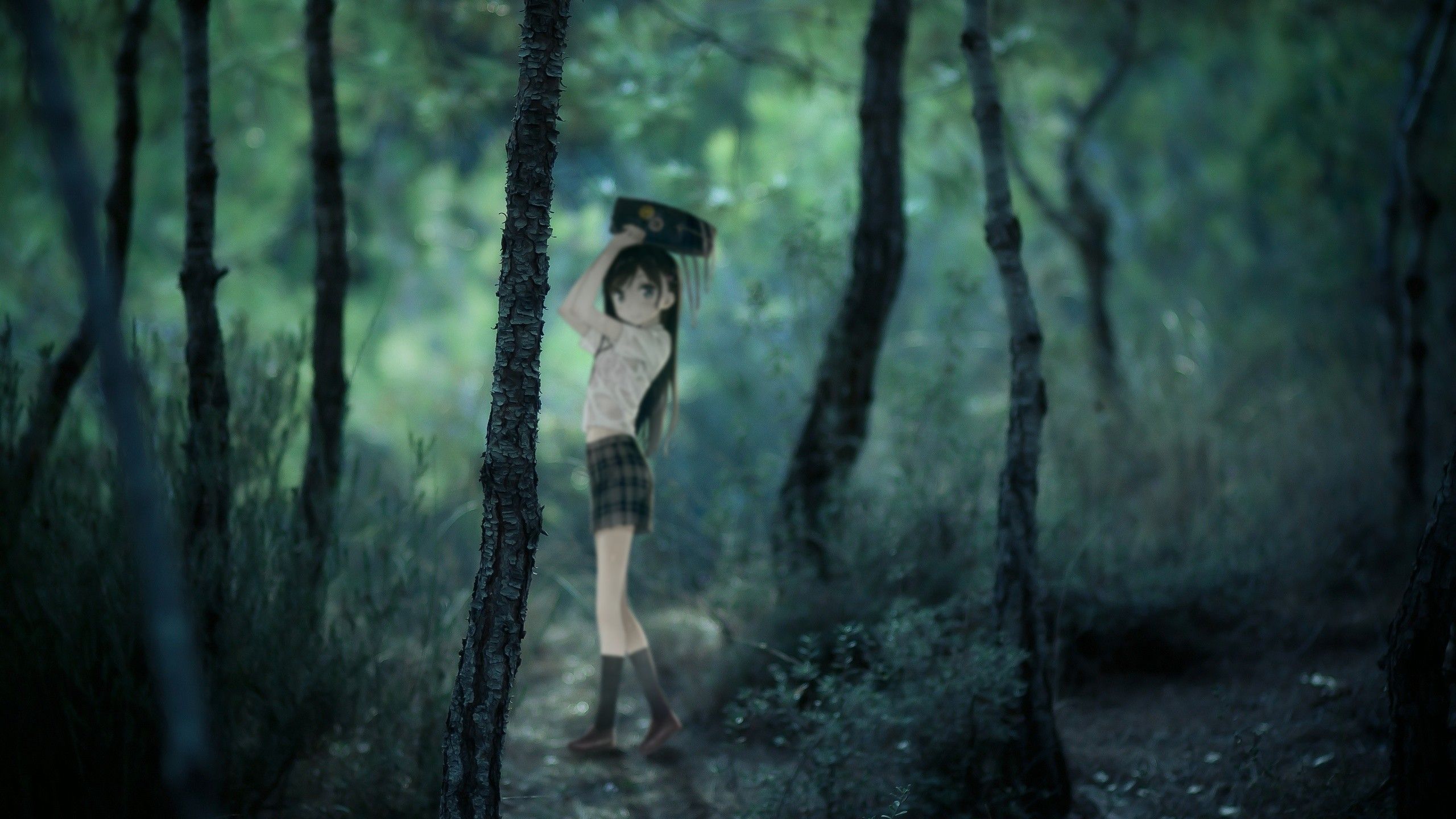 Kantoku, Schoolgirl, Forest, Grass, Anime girls Wallpaper HD / Desktop and Mobile Background