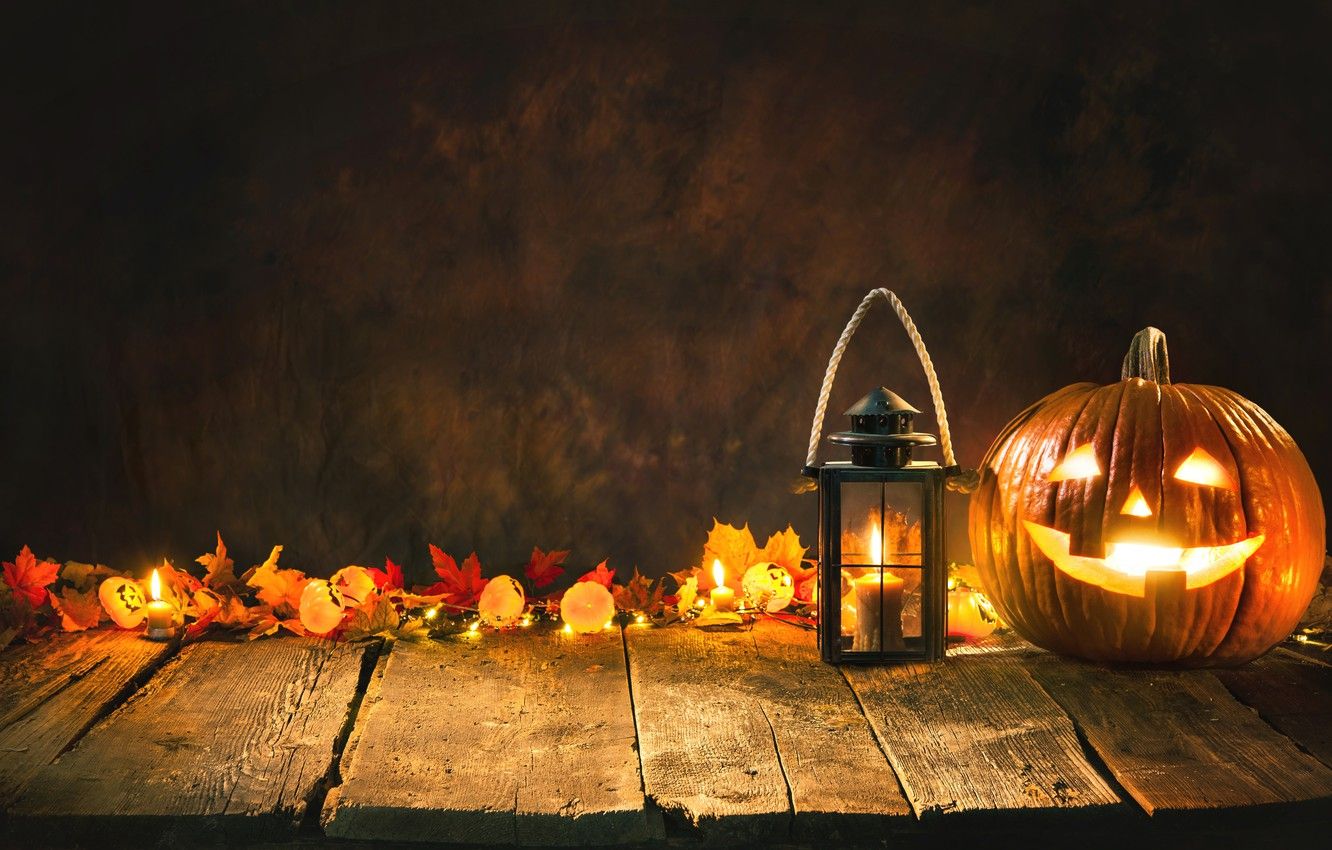 Wallpaper autumn, leaves, smile, candles, Halloween, pumpkin, Halloween, Autumn, pumpkin image for desktop, section праздники
