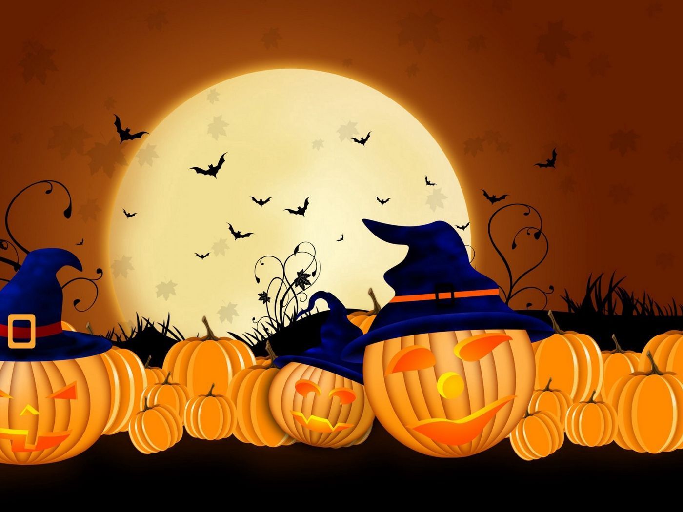 Download wallpaper 1400x1050 halloween, pumpkins, autumn standard 4:3 HD background