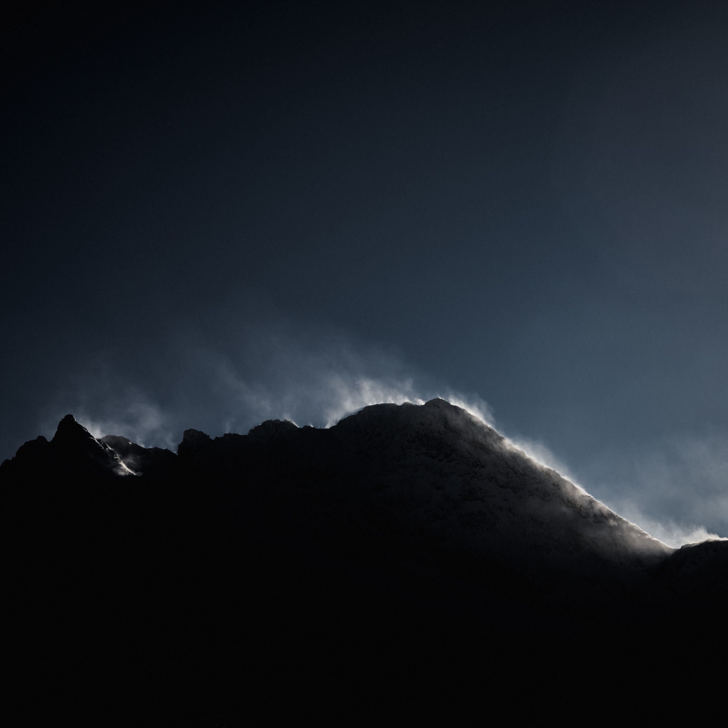 Download 2932x2932 wallpaper dark, mountains, peak, fog, ipad pro retina, 2932x2932 HD image, background, 21133
