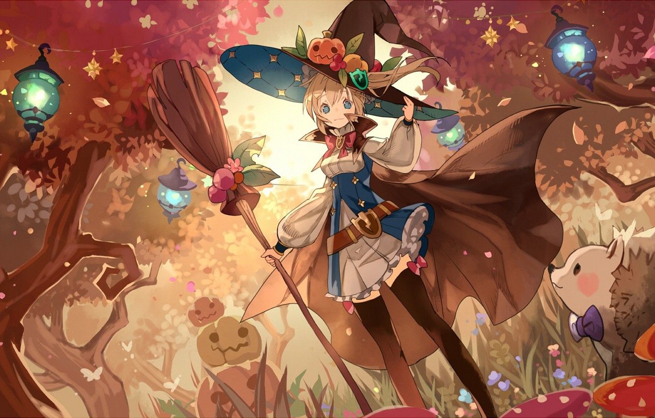 Wallpaper girl, holiday, anime, art, Halloween image for desktop, section арт