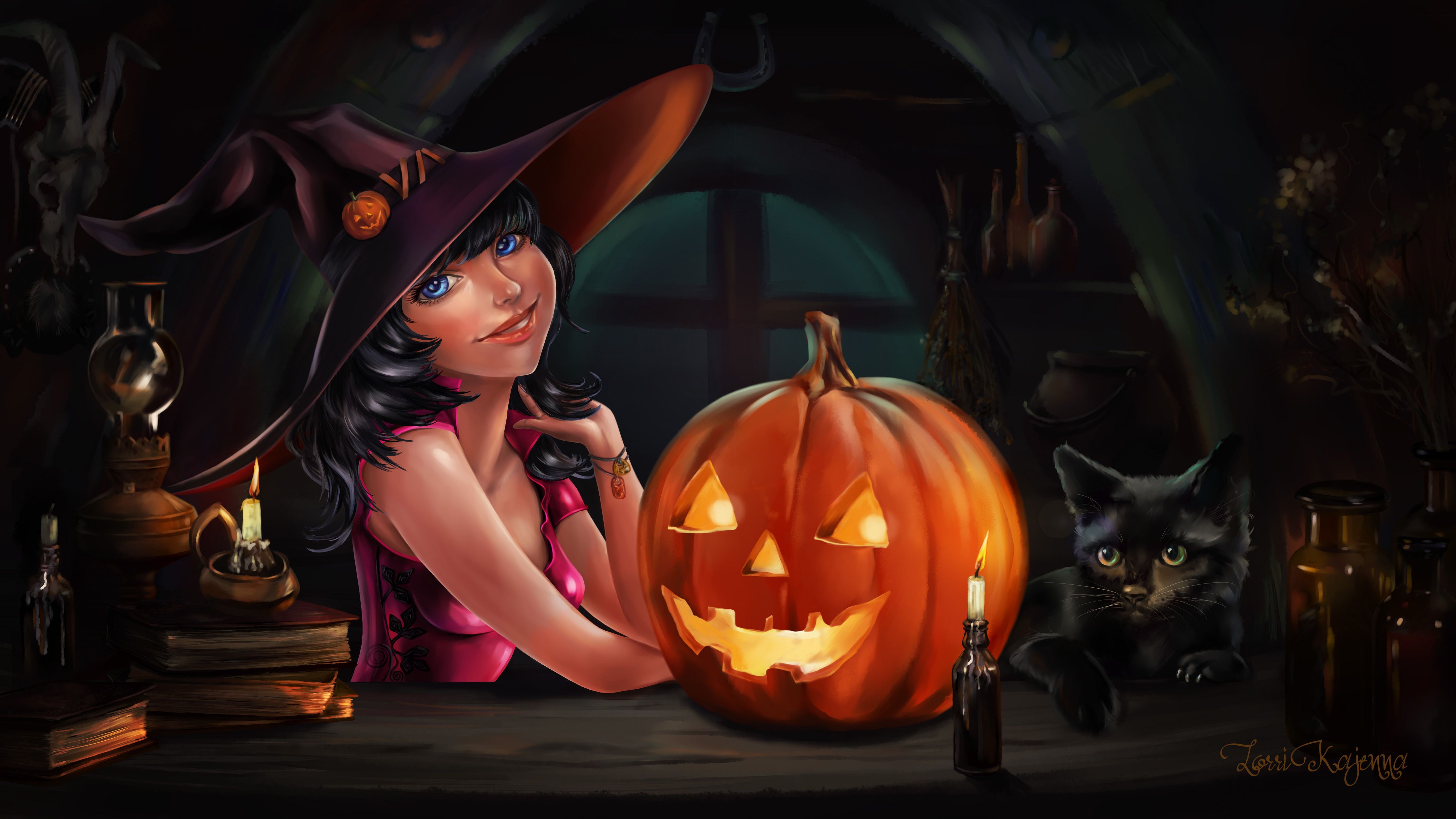 Halloween Background Full HD Free Download For Desktop Cat Anime Girls Halloween HD Wallpaper