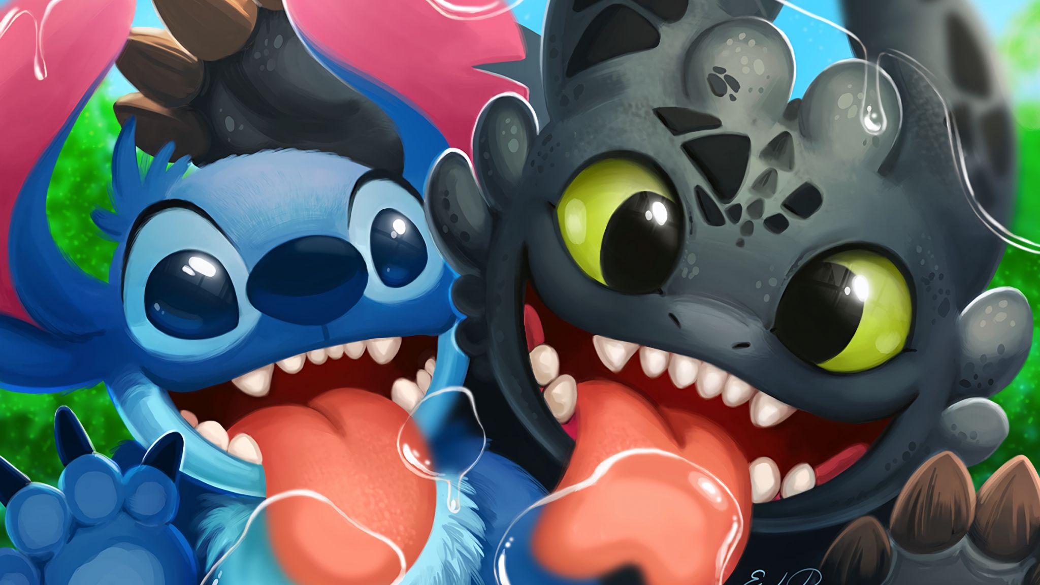 Desktop Wallpaper Stitch, Lilo And Stitch, Toothless, How To Train Your Dragon, Crossover, HD Image, Picture, Background, D0fad7