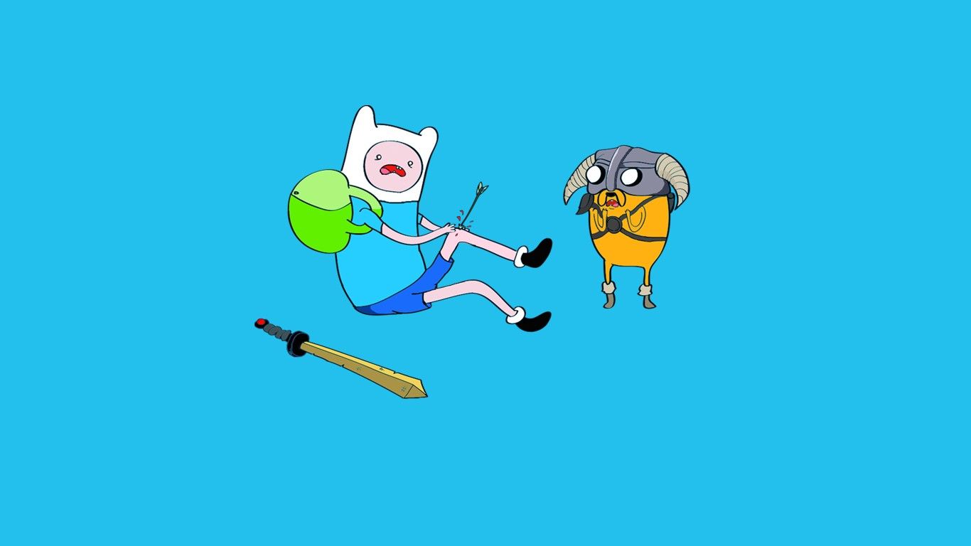 cartoons, Cartoon Network, Adventure Time, Adventure Time with Finn and Jake, The Elder Scrolls, crossovers, Finn the Human, Jake the Dog, arrow to the knee wallpaper