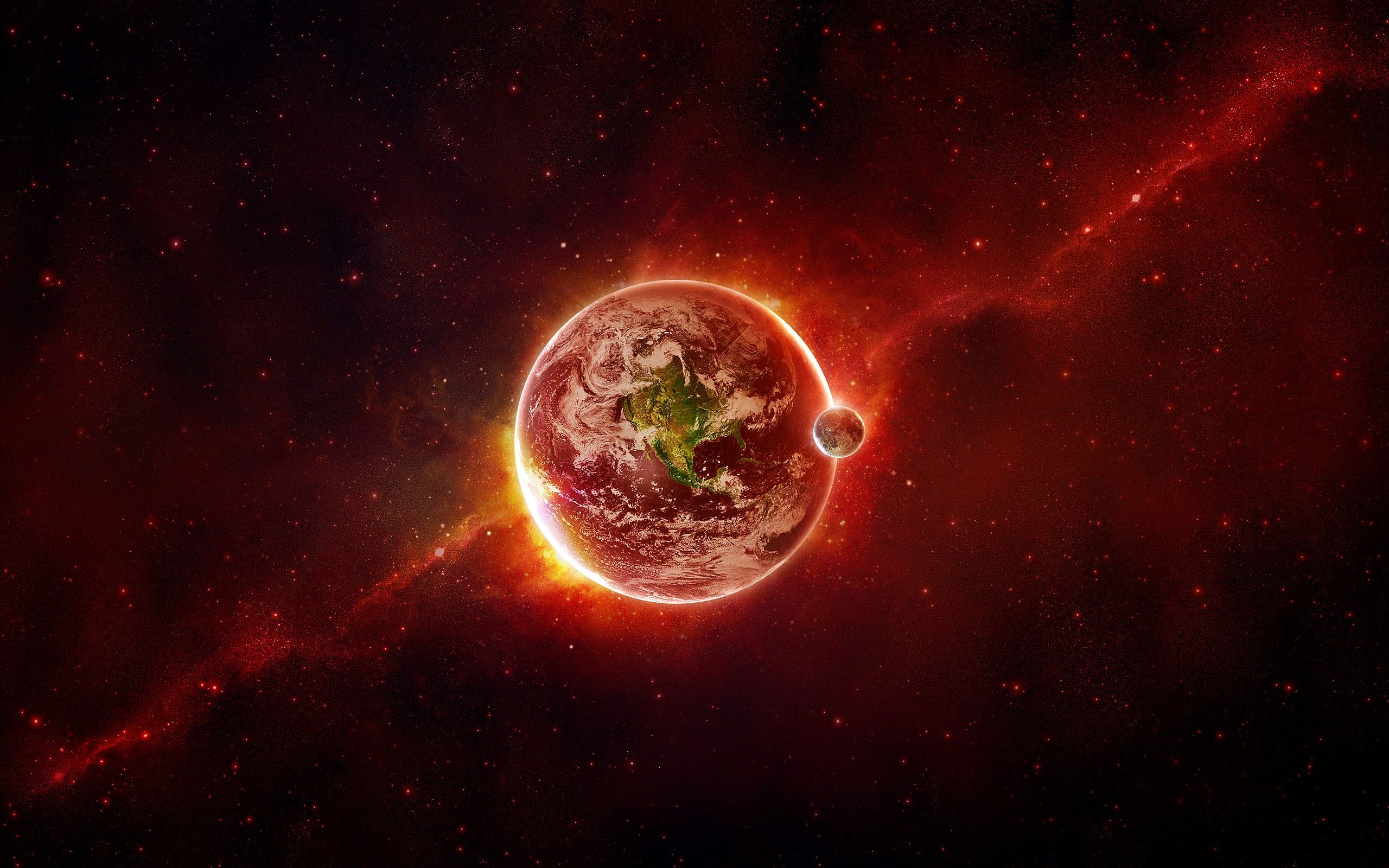 Outer space red planets Earth artwork wallpaperx1600