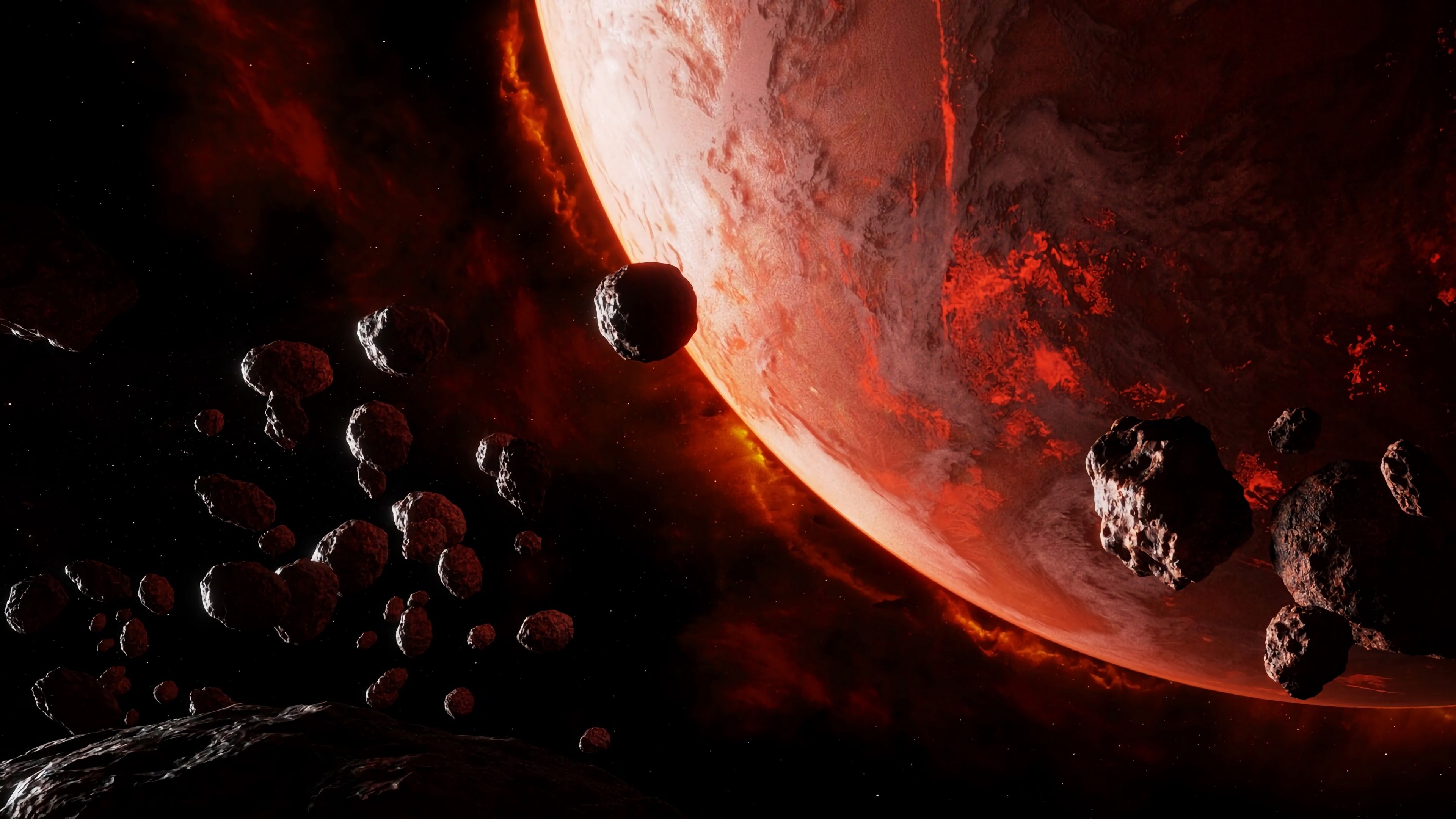 Digital Digital Art Artwork Space Spacescapes Planet Meteorite Red Asteroid Asteroids Atmosphere Sci Wallpaper:3840x2160